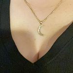 14K Solid Two Tone Gold White Crescent Moon Necklace Chain Pendant Charm Celestial Jewelry