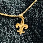 14K Solid White Gold French Fleur De Lis Lily Flower Necklace Religious Chain Pendant Saint Charm