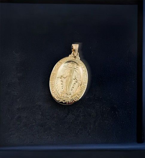 14K Solid Yellow Gold Our Lady of Miraculous Medal Blessed Virgin Mary Necklace Chain Pendant Charm