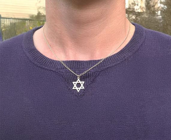 14K Solid White Gold Star of David Jewish Magen Necklace Judaica Religious Chain Pendant Israel Charm