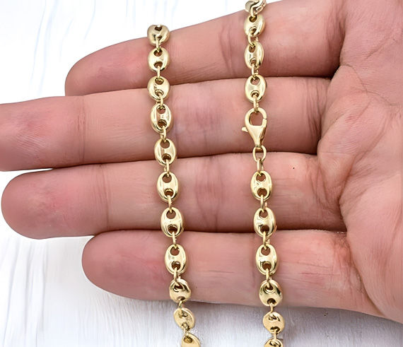 14K Solid Yellow Gold 5mm Anchor Puffed Gucci Mariner Link Chain Necklace