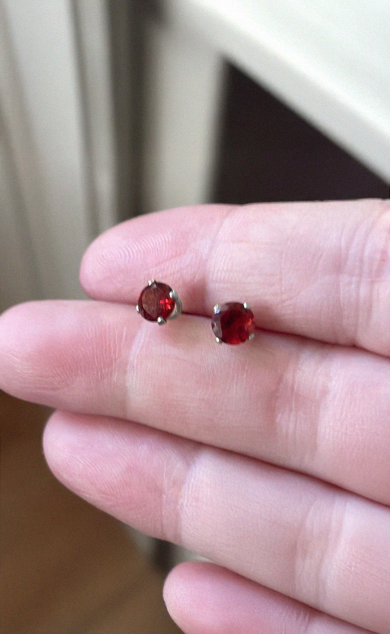 14K Solid White Gold 6mm Red Garnet Studs Gemstone Solitaire Earrings January Birthstone Jewelry