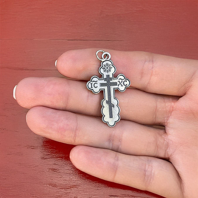 925 Sterling Silver Vintage Eastern Russian Orthodox Holy Cross Necklace Religious Chain Pendant Jesus Christ Charm