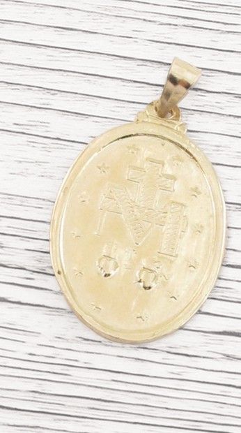 14K Solid Yellow Gold Our Lady of Miraculous Medal Blessed Virgin Mary Necklace Chain Pendant Charm