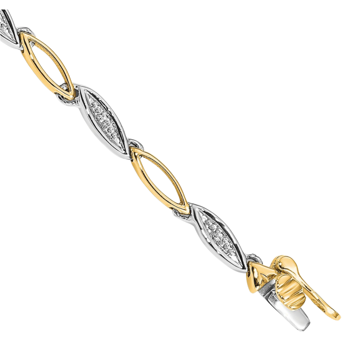 10K Solid Two Tone Gold Diamond Link Chain Bracelet - Picture 6 of 10