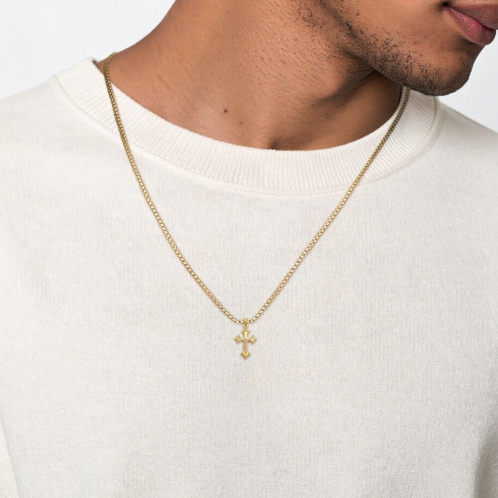10K Solid Two Tone Gold Jesus Crucifix Cross Necklace - Picture 7 of 12