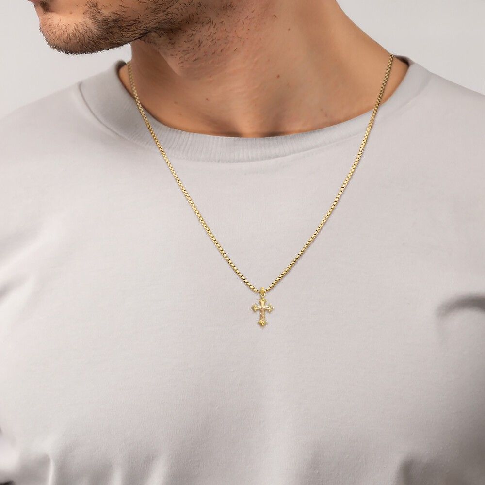 10K Solid Two Tone Gold Jesus Crucifix Cross Necklace - Picture 8 of 12
