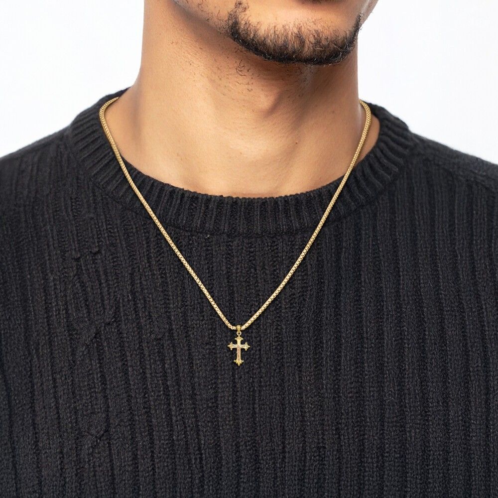 10K Solid Two Tone Gold Jesus Crucifix Cross Necklace - Picture 9 of 12