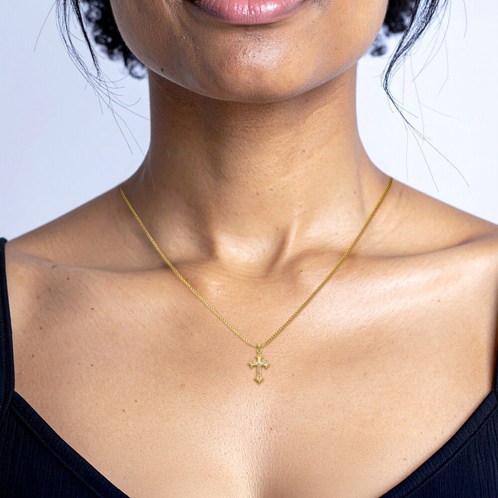 10K Solid Two Tone Gold Jesus Crucifix Cross Necklace - Picture 11 of 12
