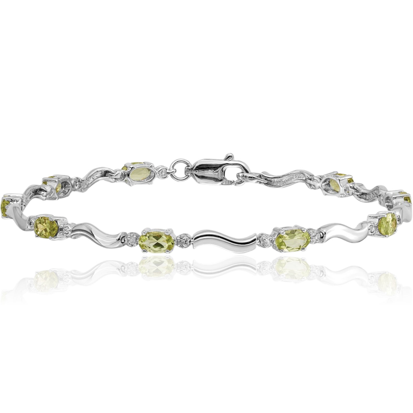 10K Solid White Gold Diamond Peridot Tennis Bracelet - Picture 7 of 12