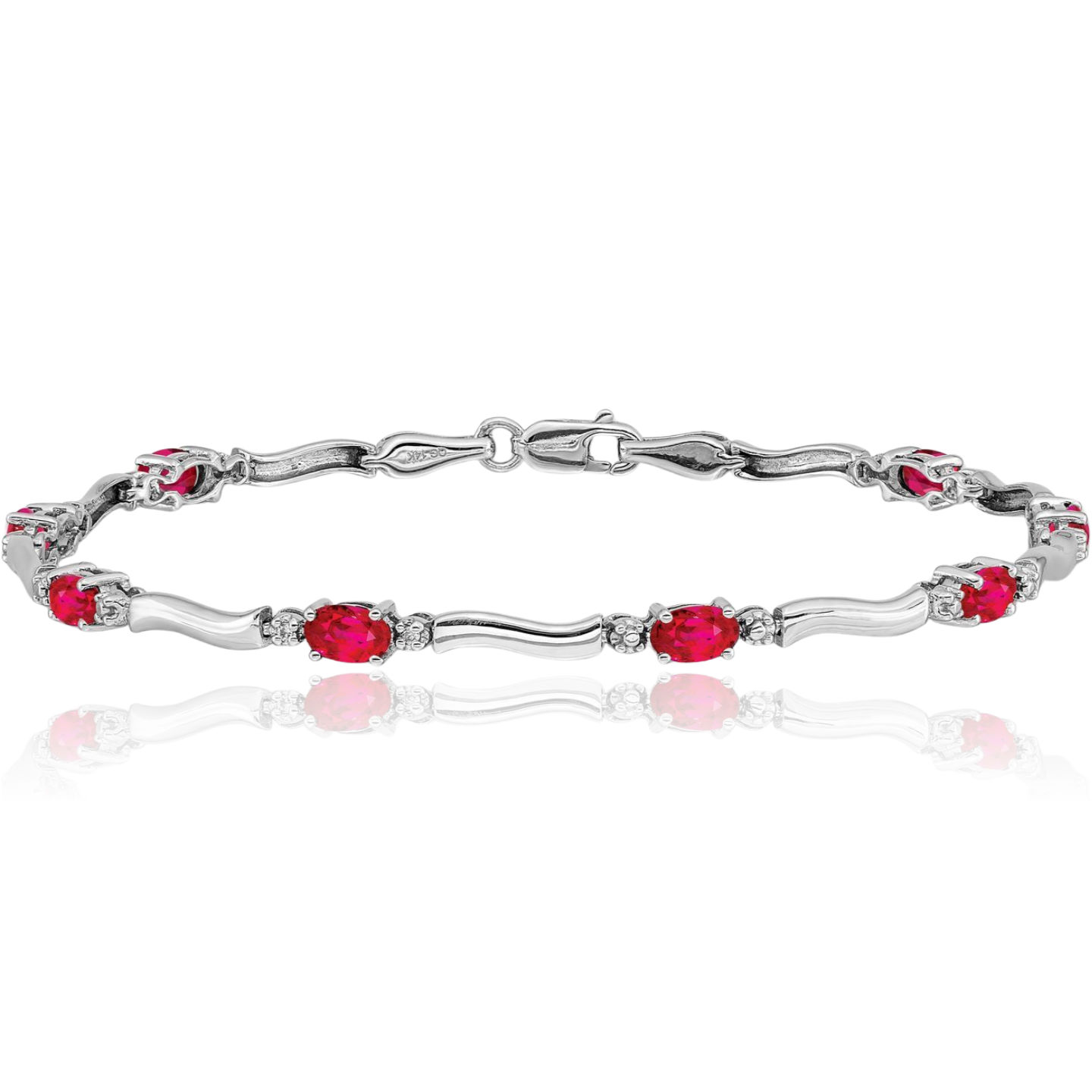 10K Solid White Gold Diamond Ruby Tennis Bracelet - Picture 7 of 12