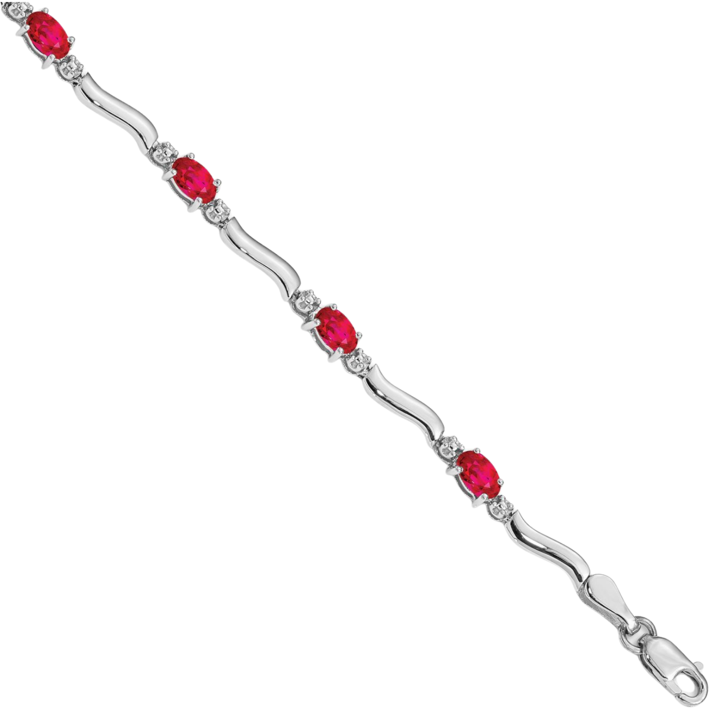 10K Solid White Gold Diamond Ruby Tennis Bracelet - Picture 10 of 12