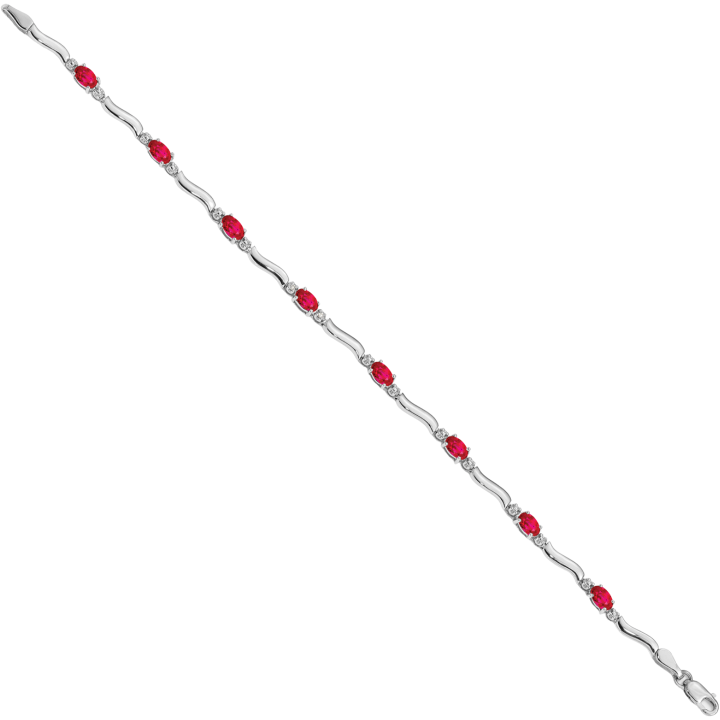 10K Solid White Gold Diamond Ruby Tennis Bracelet - Picture 8 of 12