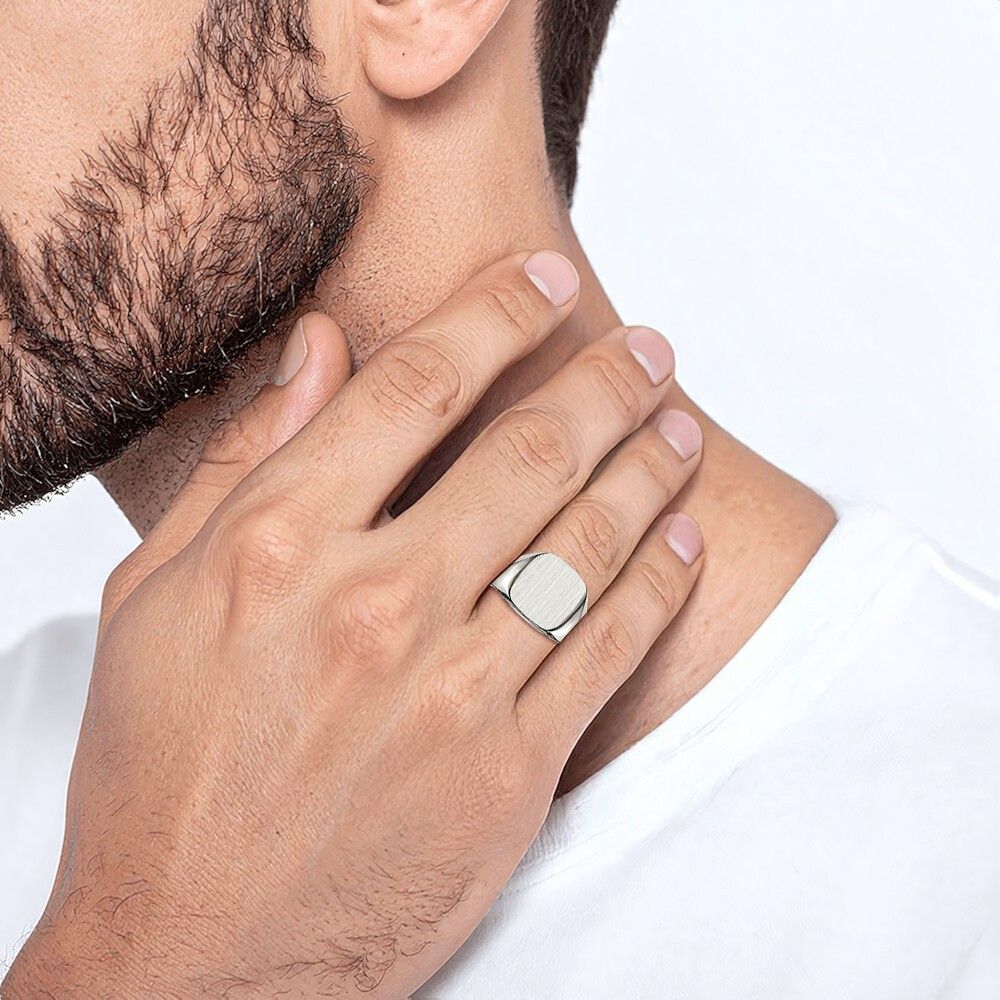 10K Solid White Gold Mens Custom Engraved Signet Ring - Picture 12 of 91