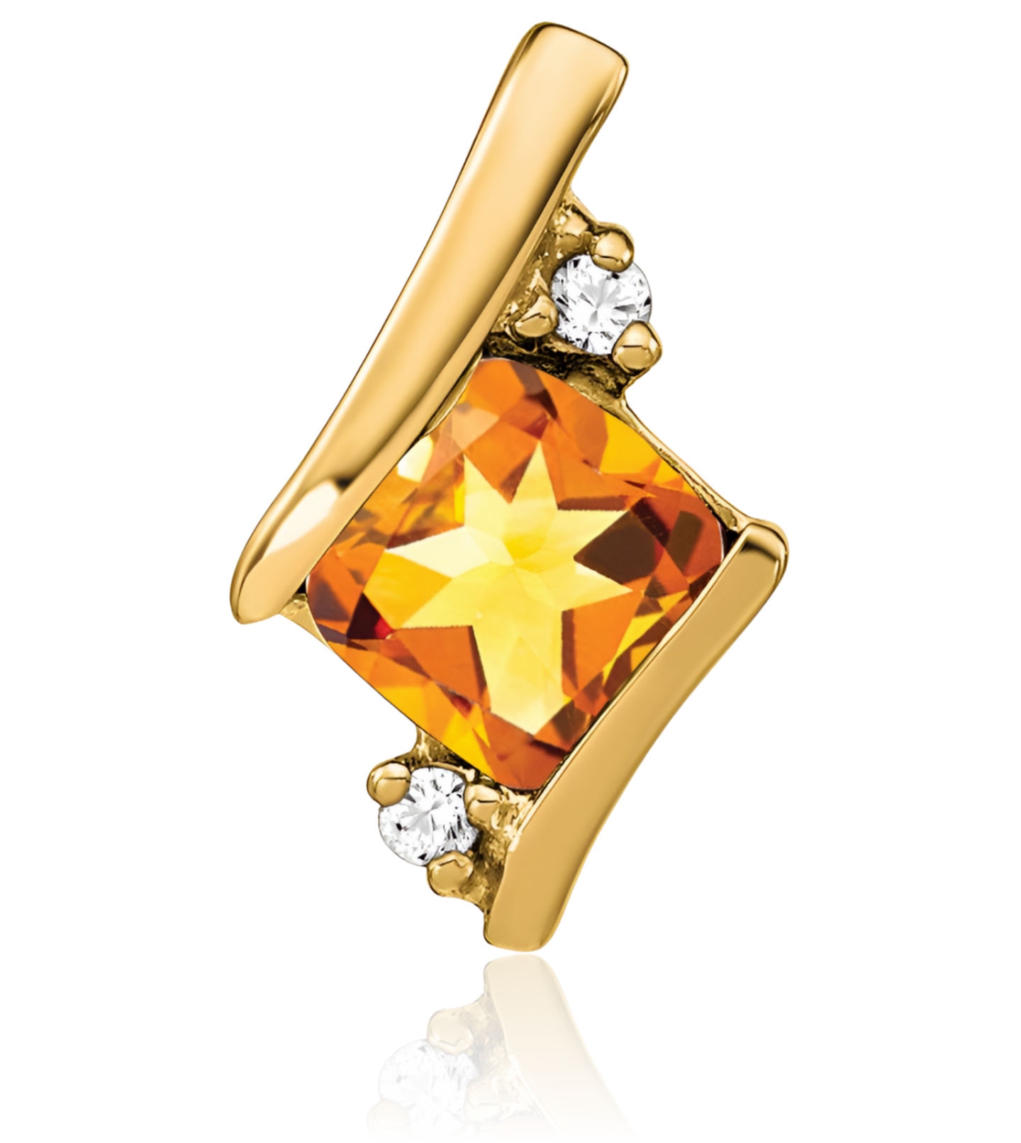 10K Solid Yellow Gold Cushion-Cut Citrine Diamond Floating Chain Slide Necklace