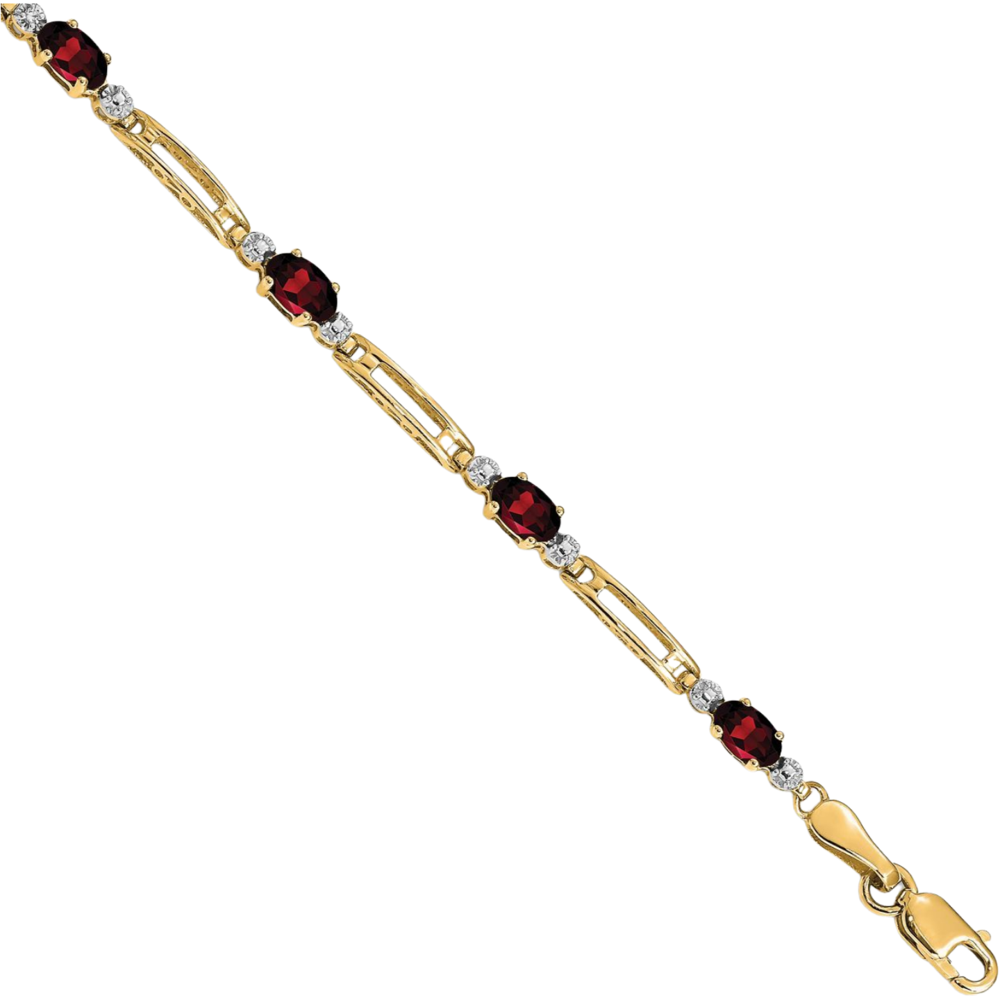 10K Solid Yellow Gold Diamond Garnet Tennis Bracelet - Picture 6 of 10