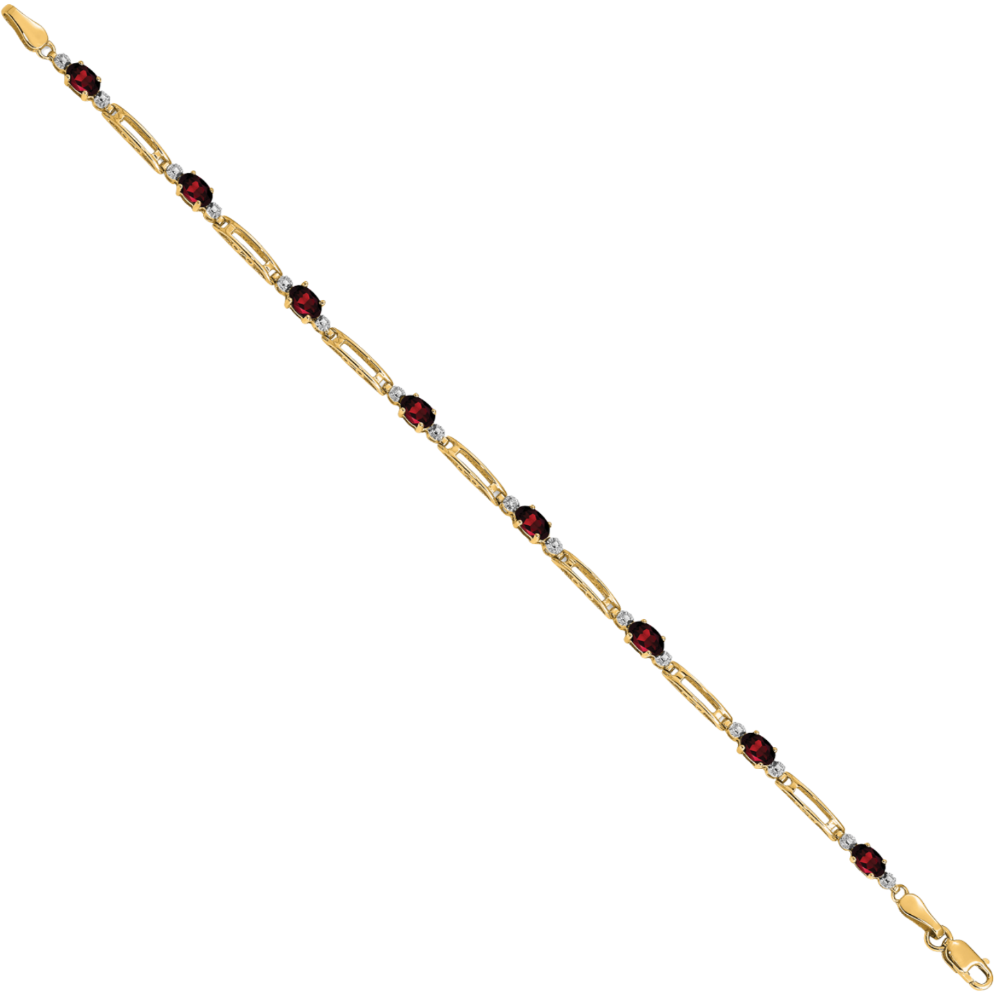 10K Solid Yellow Gold Diamond Garnet Tennis Bracelet - Picture 7 of 10