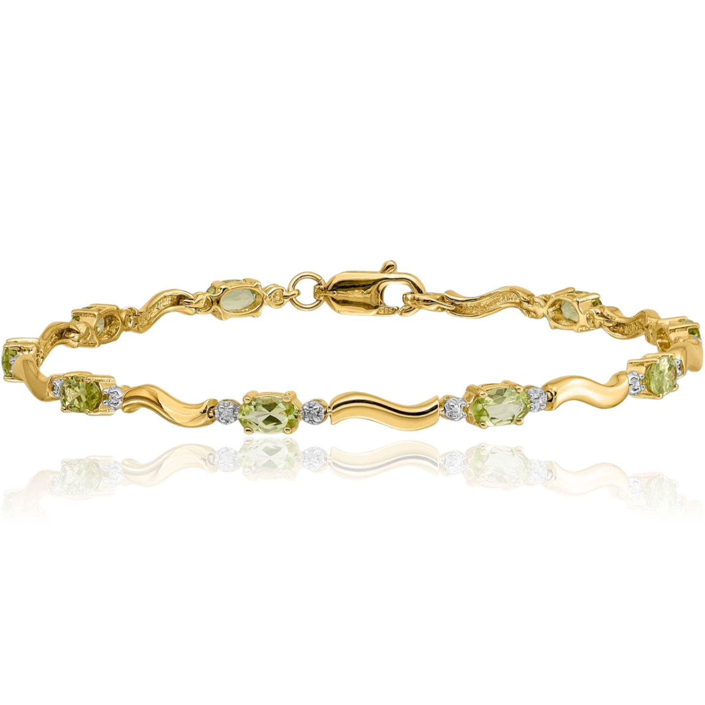 10K Solid Yellow Gold Diamond Peridot Tennis Bracelet - Picture 7 of 12