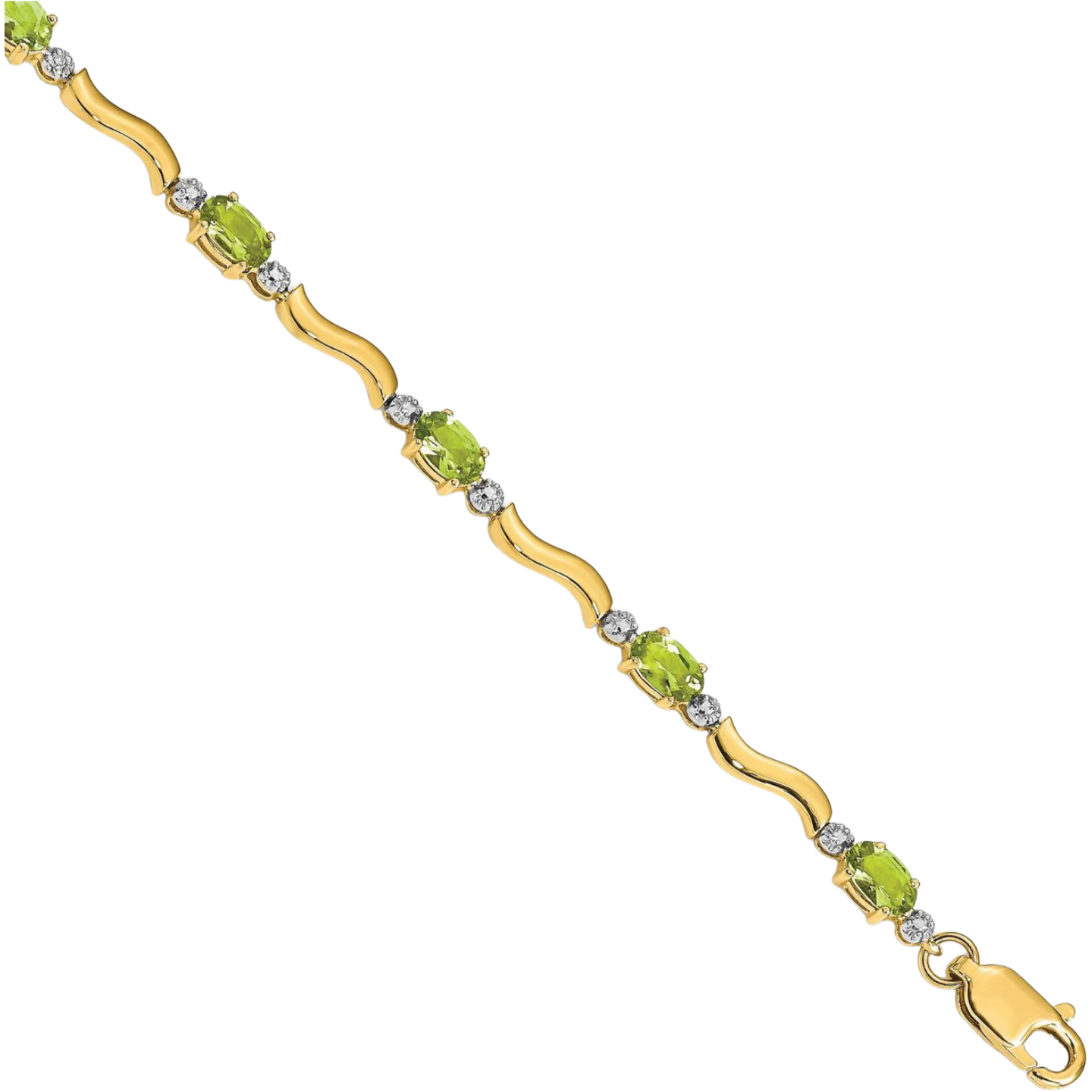 10K Solid Yellow Gold Diamond Peridot Tennis Bracelet - Picture 10 of 12