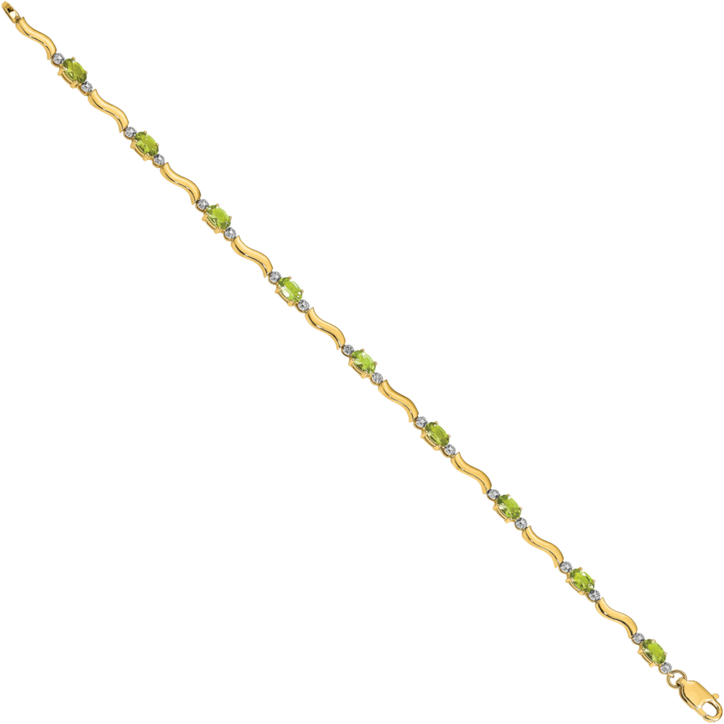 10K Solid Yellow Gold Diamond Peridot Tennis Bracelet - Picture 8 of 12