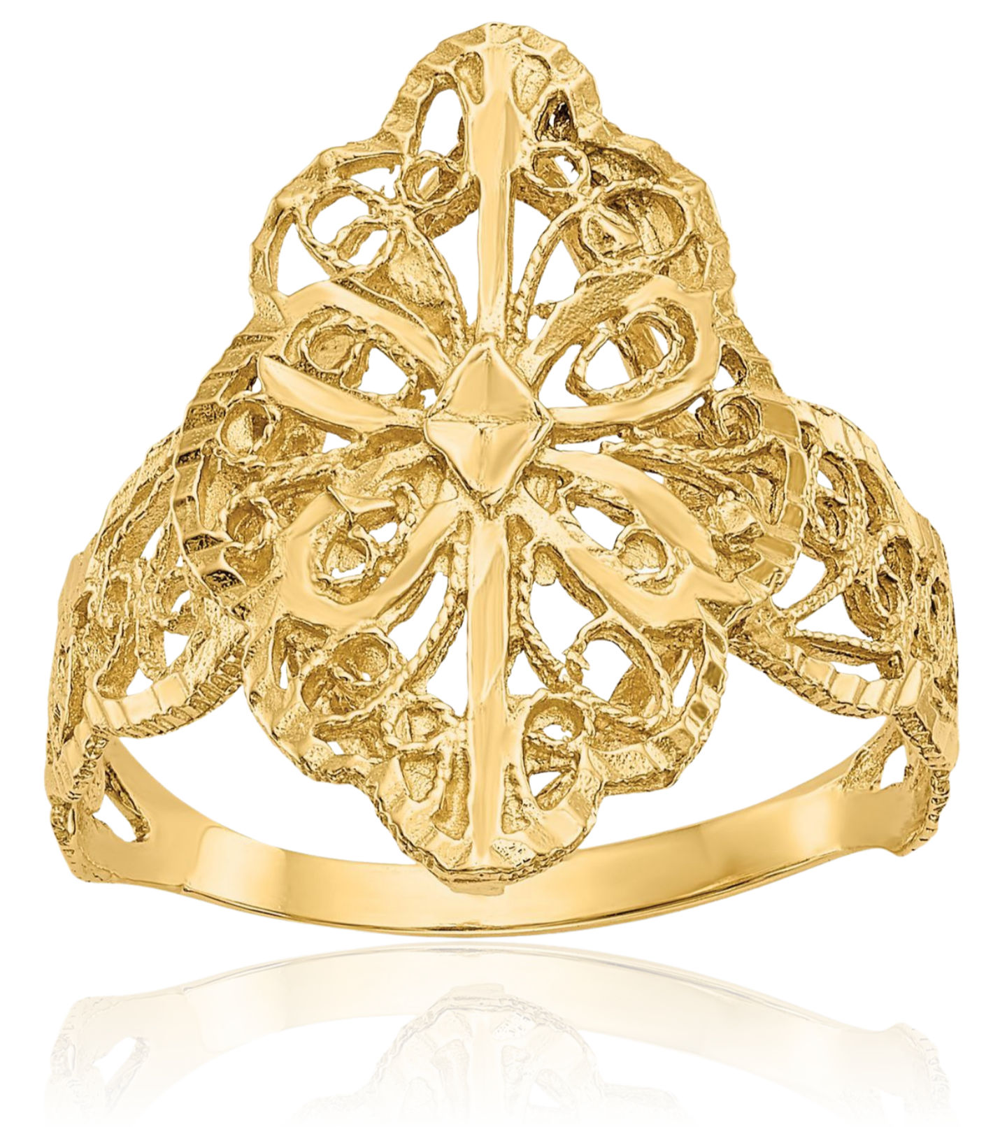 10K Solid Yellow Gold Filigree Chunky Dome Statement Ring - Picture 10 of 90