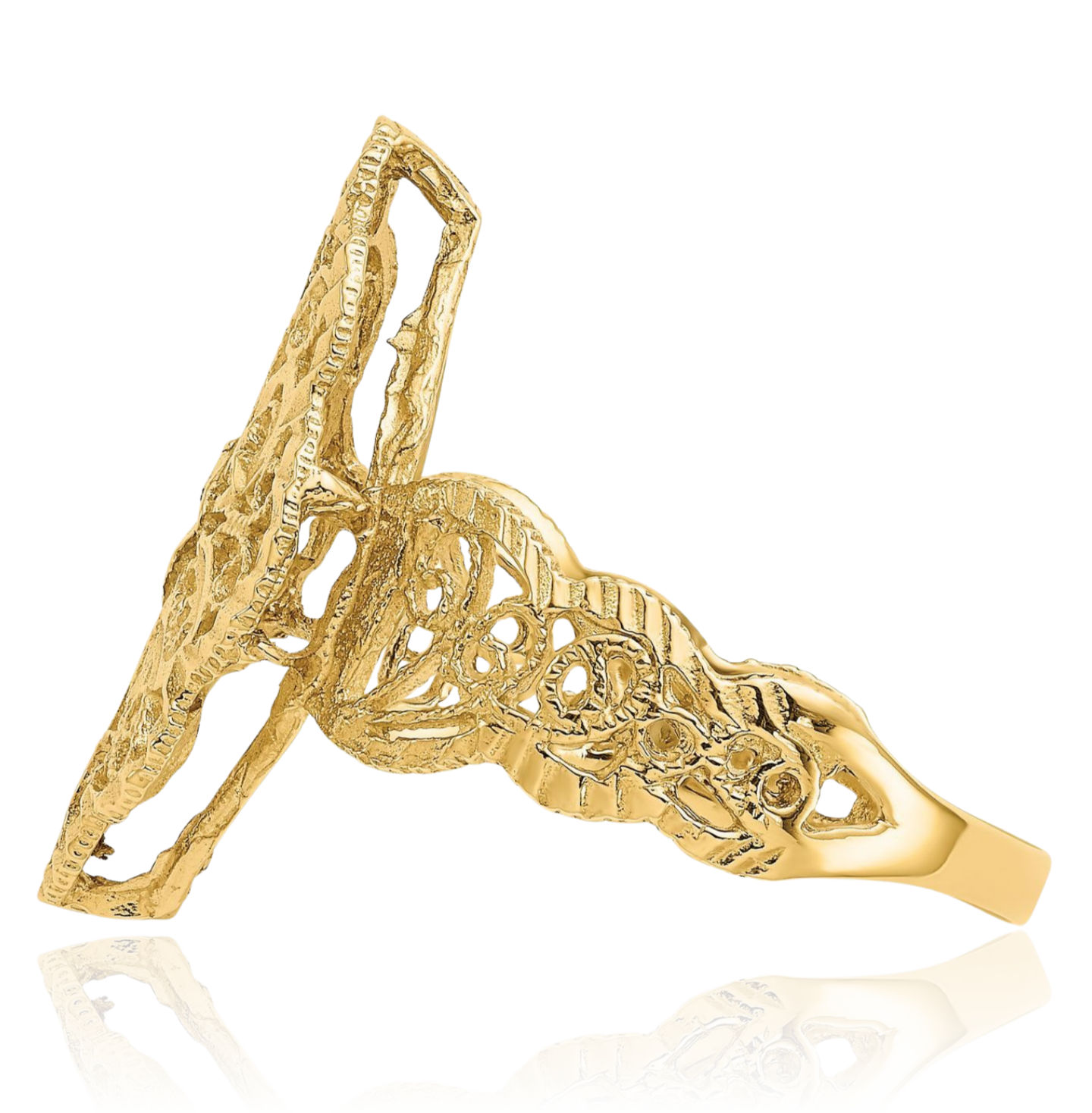 10K Solid Yellow Gold Filigree Chunky Dome Statement Ring - Picture 16 of 90