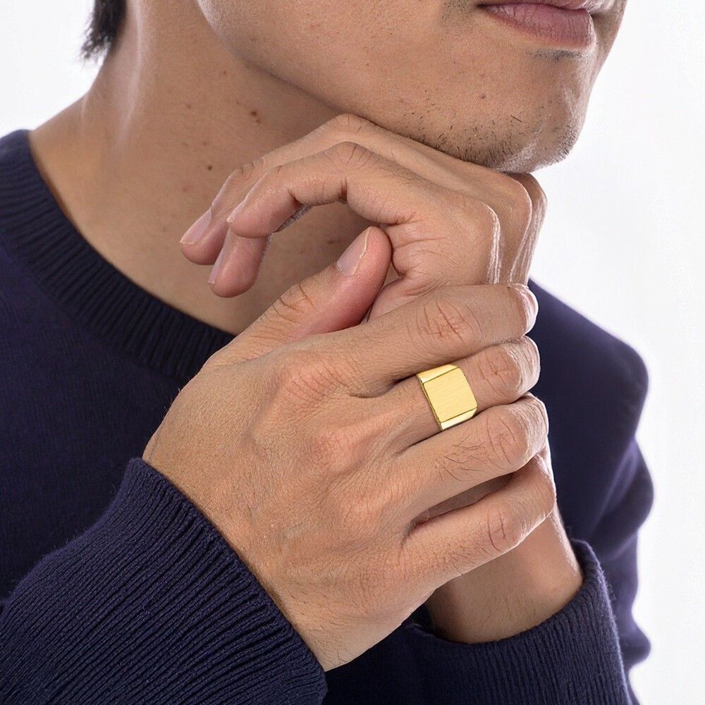 10K Solid Yellow Gold Mens Custom Engraved Signet Ring - Picture 15 of 82