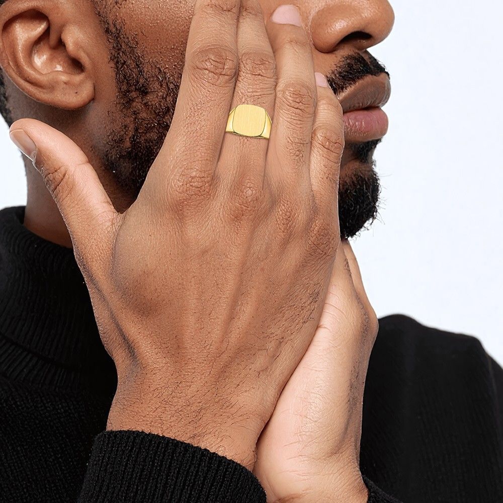 10K Solid Yellow Gold Mens Custom Engraved Signet Ring - Picture 23 of 100