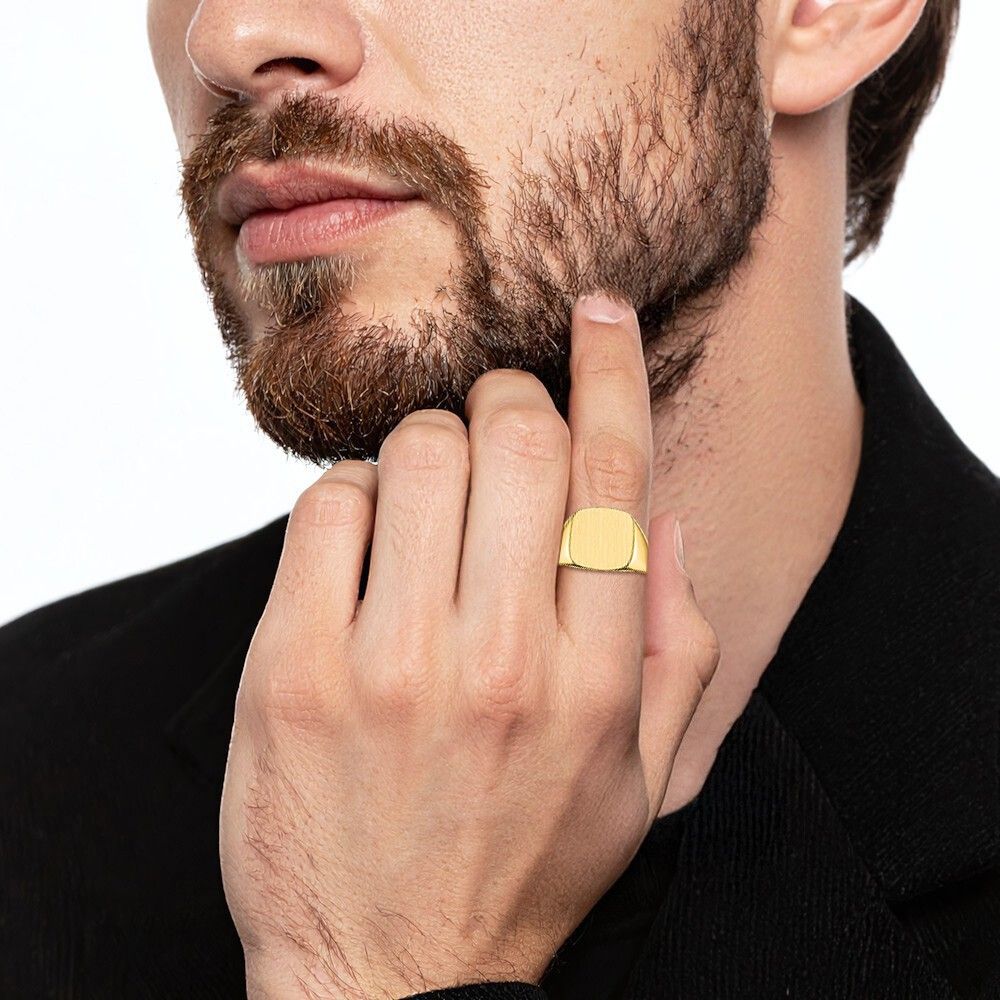 10K Solid Yellow Gold Mens Custom Engraved Signet Ring - Picture 24 of 100