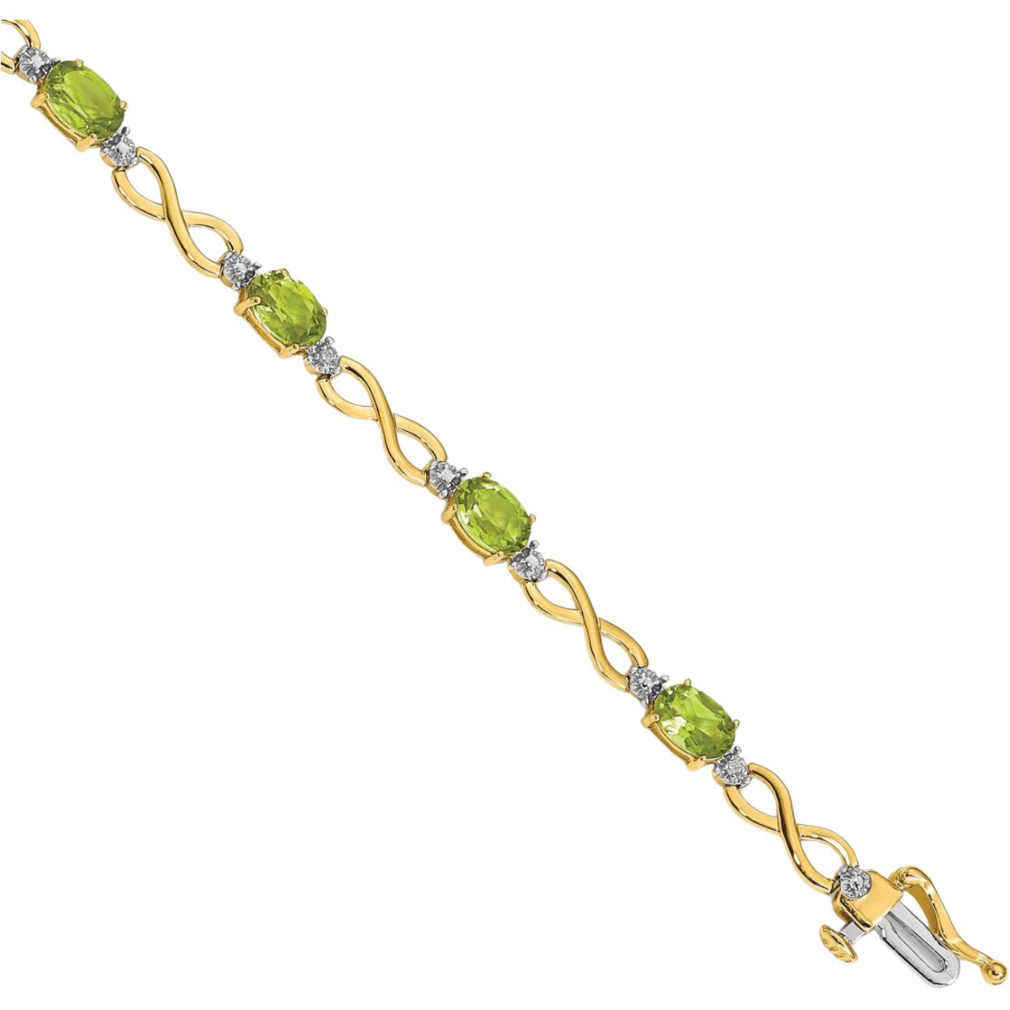 10K Solid Yellow Gold Peridot Diamond Infinity Love Knot Chain Bracelet - Picture 10 of 12