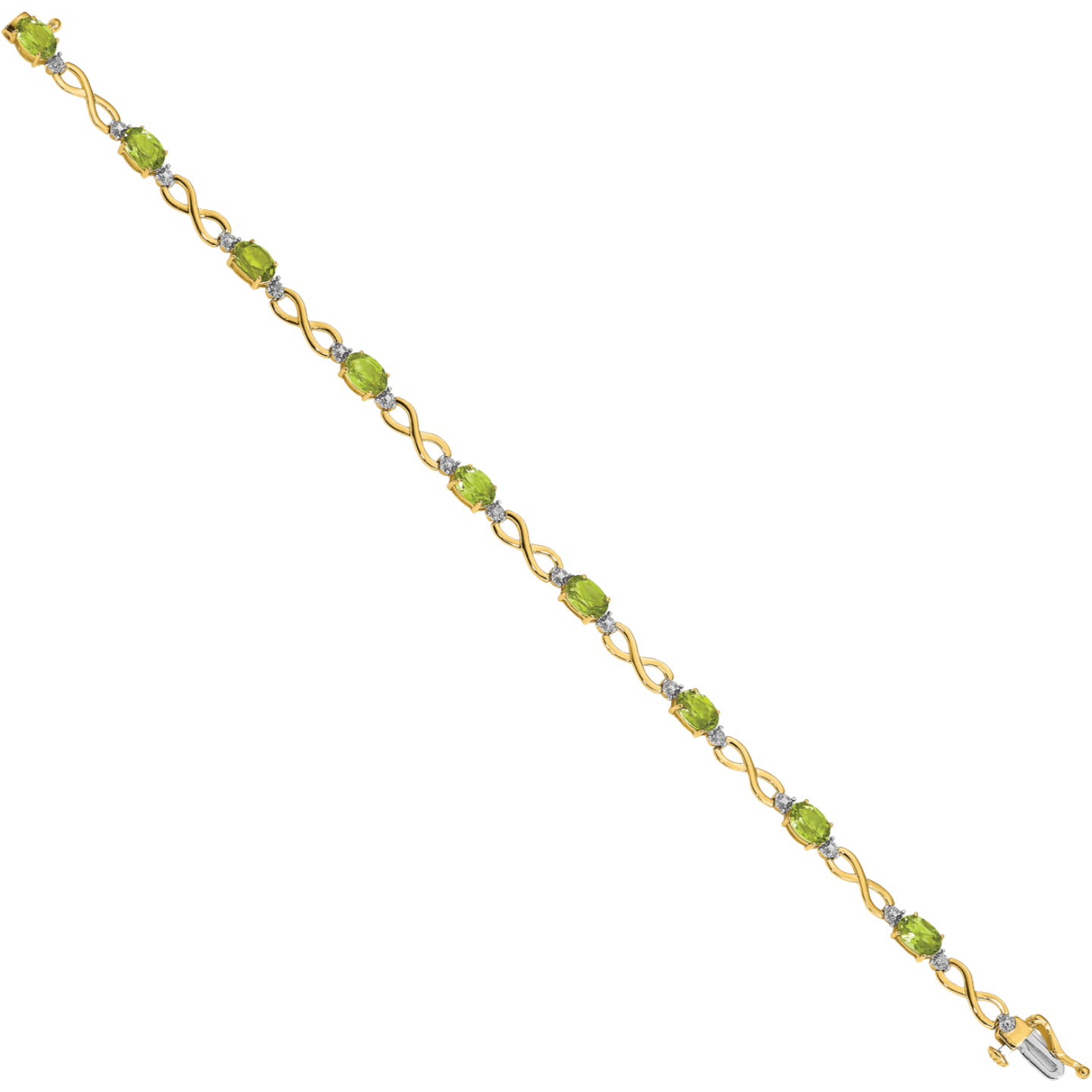 10K Solid Yellow Gold Peridot Diamond Infinity Love Knot Chain Bracelet - Picture 8 of 12