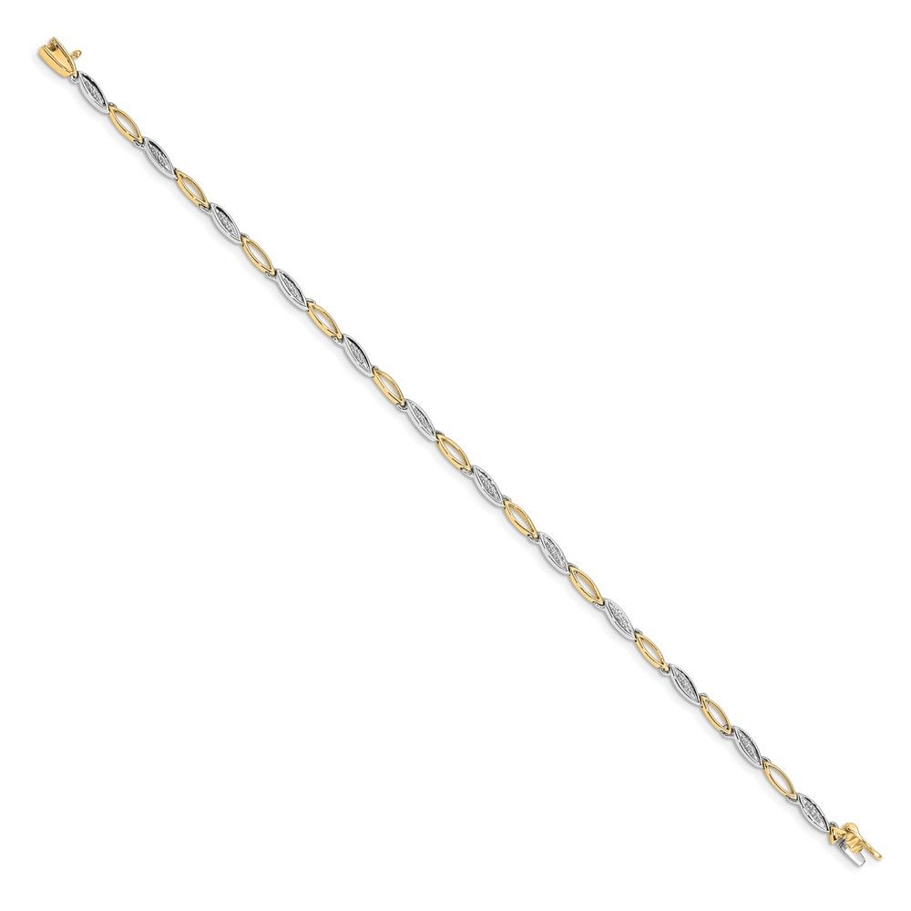 10K Solid Two Tone Gold Diamond Link Chain Bracelet - Picture 7 of 10