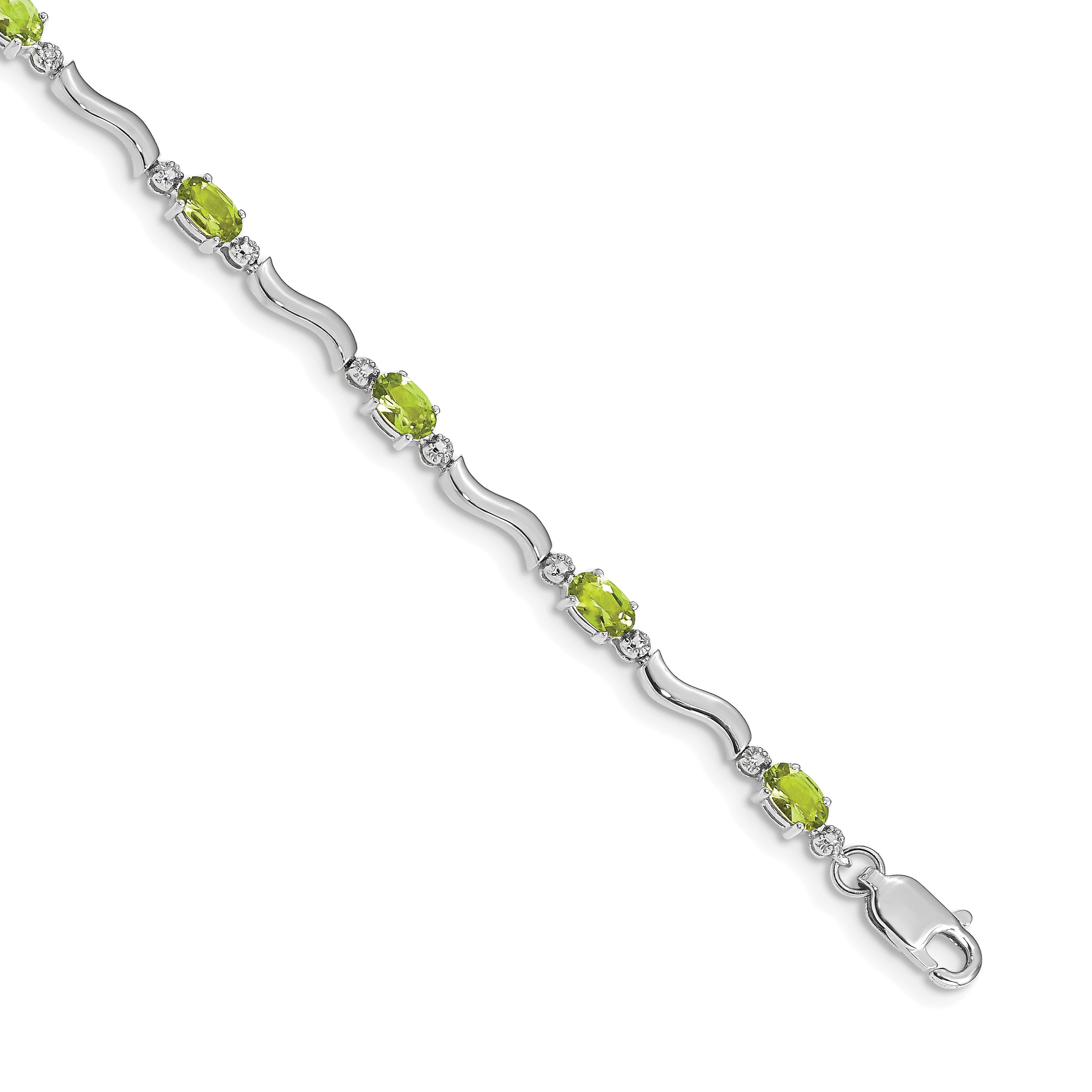 10K Solid White Gold Diamond Peridot Tennis Bracelet - Picture 10 of 12