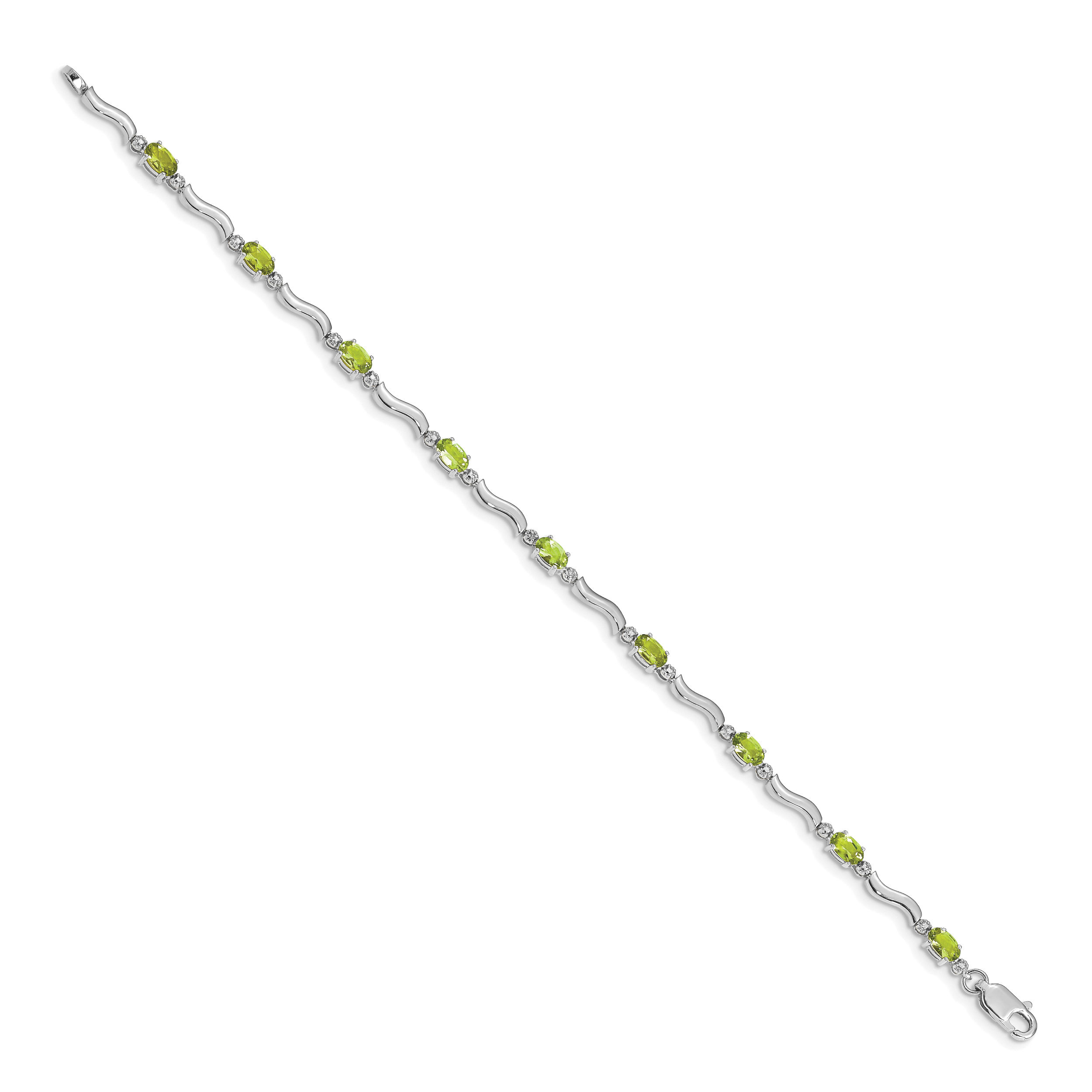 10K Solid White Gold Diamond Peridot Tennis Bracelet - Picture 8 of 12
