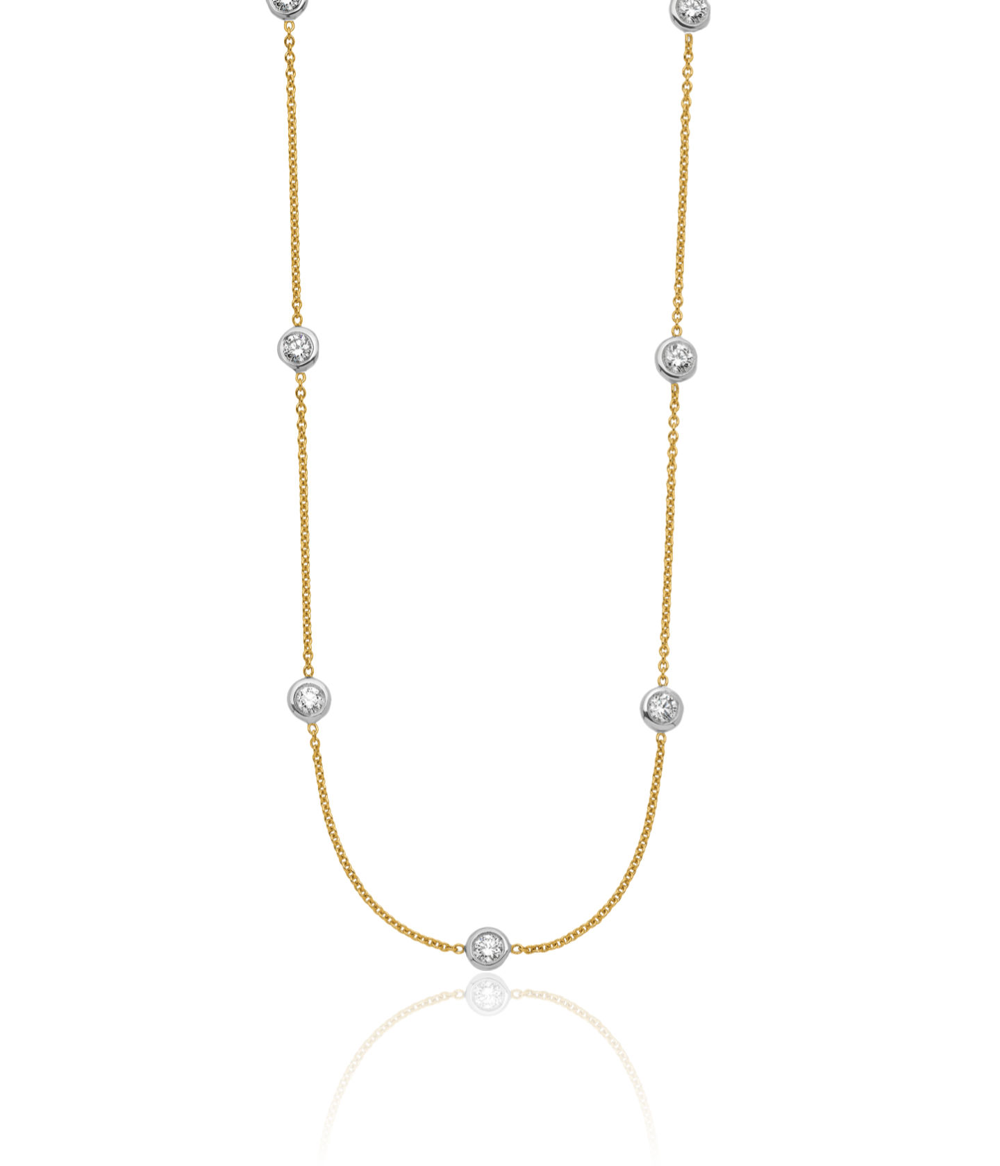 18K Solid Two Tone Gold Lab Diamond Stations Solitaire Chain Necklace - Picture 7 of 15