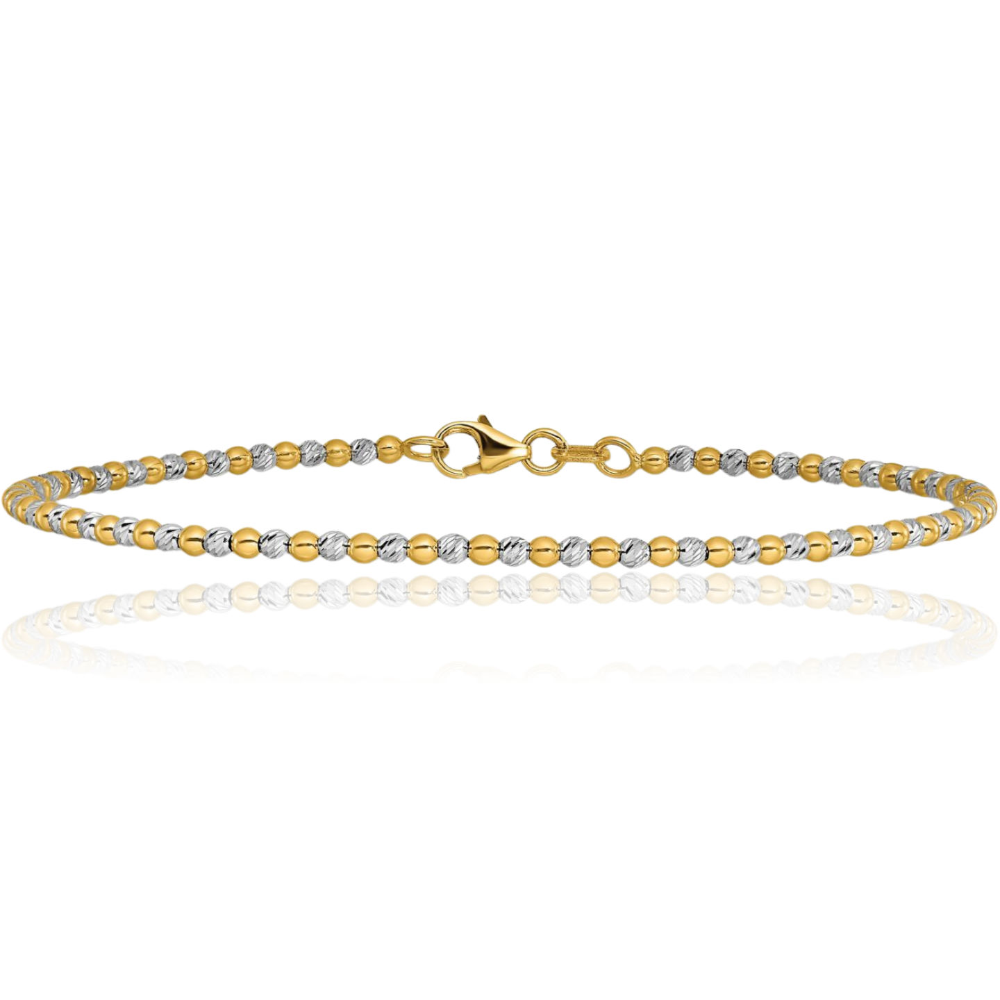 14K Solid Two Tone Gold Ball Chain Bracelet - Picture 8 of 14