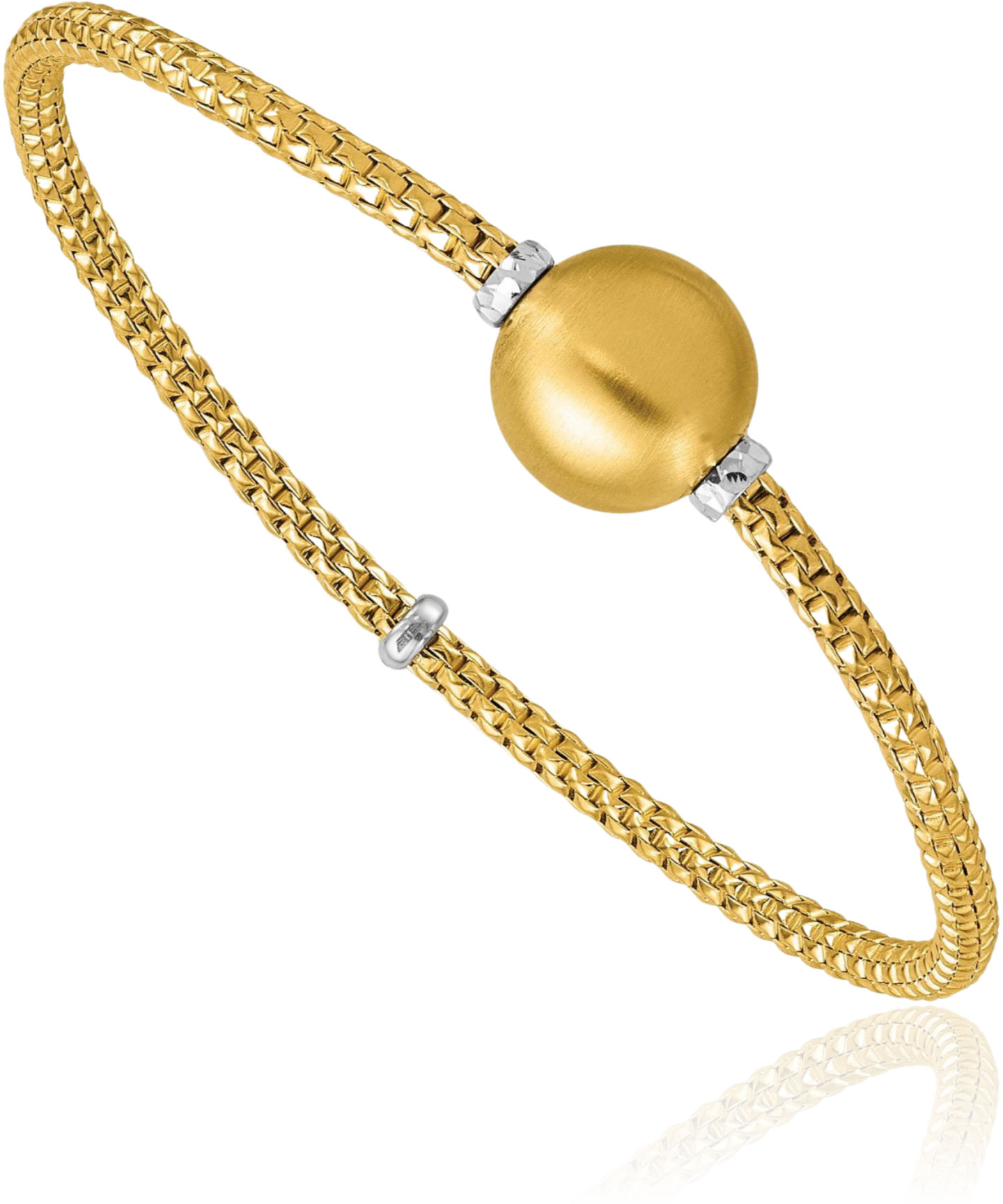 14K Solid Two Tone Gold Ball Stretch Wrap Bracelet - Picture 6 of 10