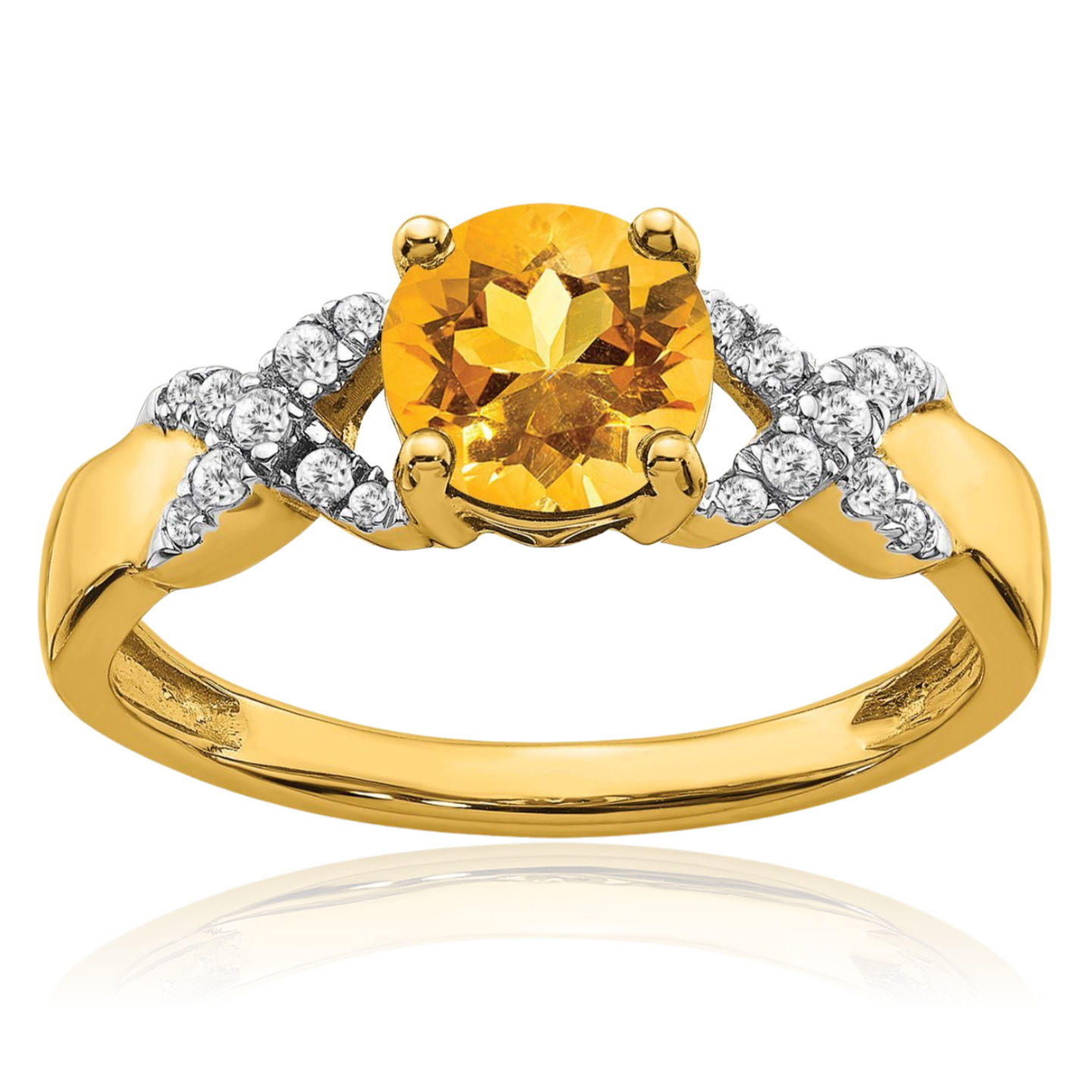 14K Solid Two Tone Gold Citrine Diamond Ring - Picture 2 of 26