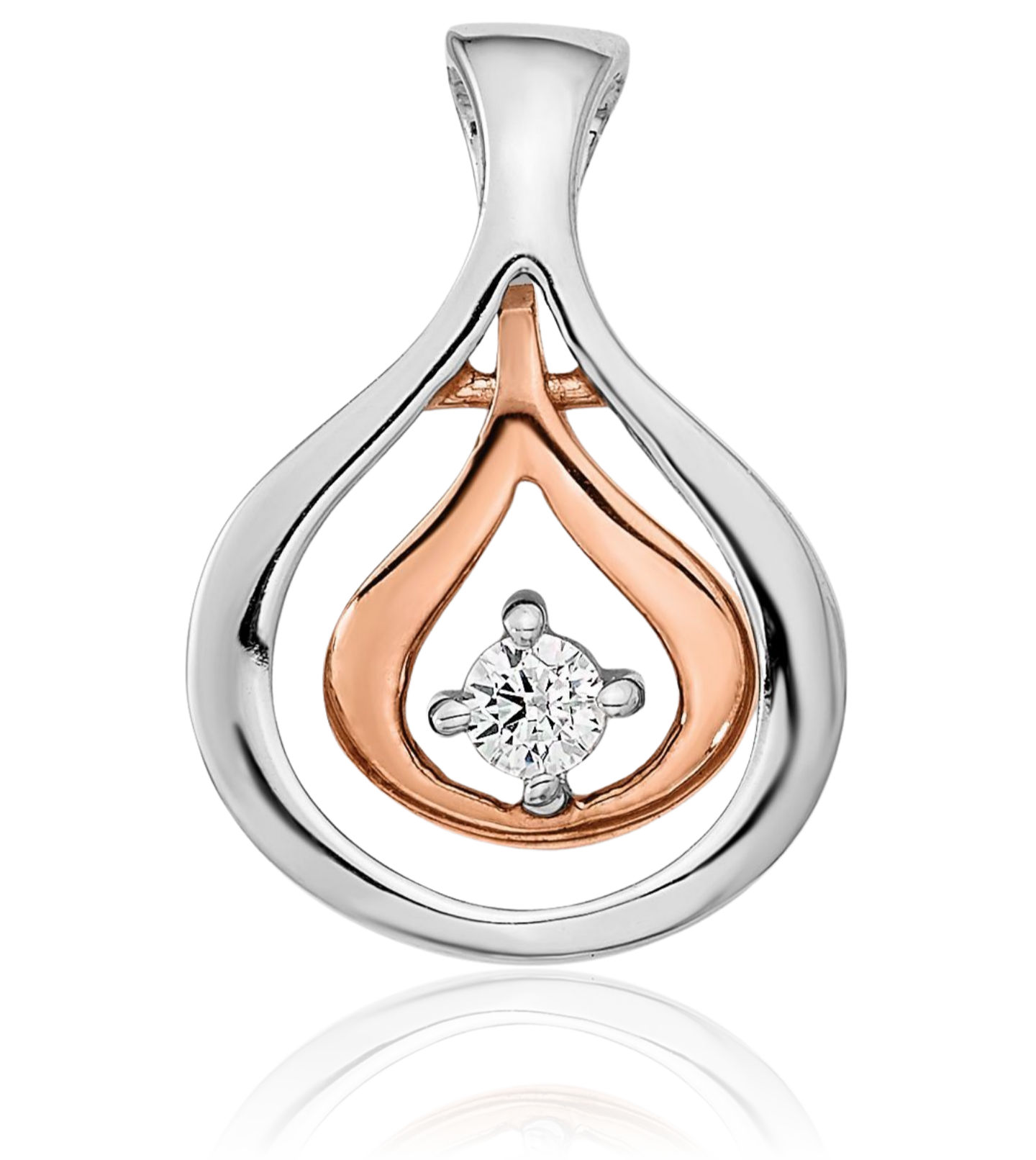 14K Solid Two Tone Gold Diamond Floating Chain Slide Necklace