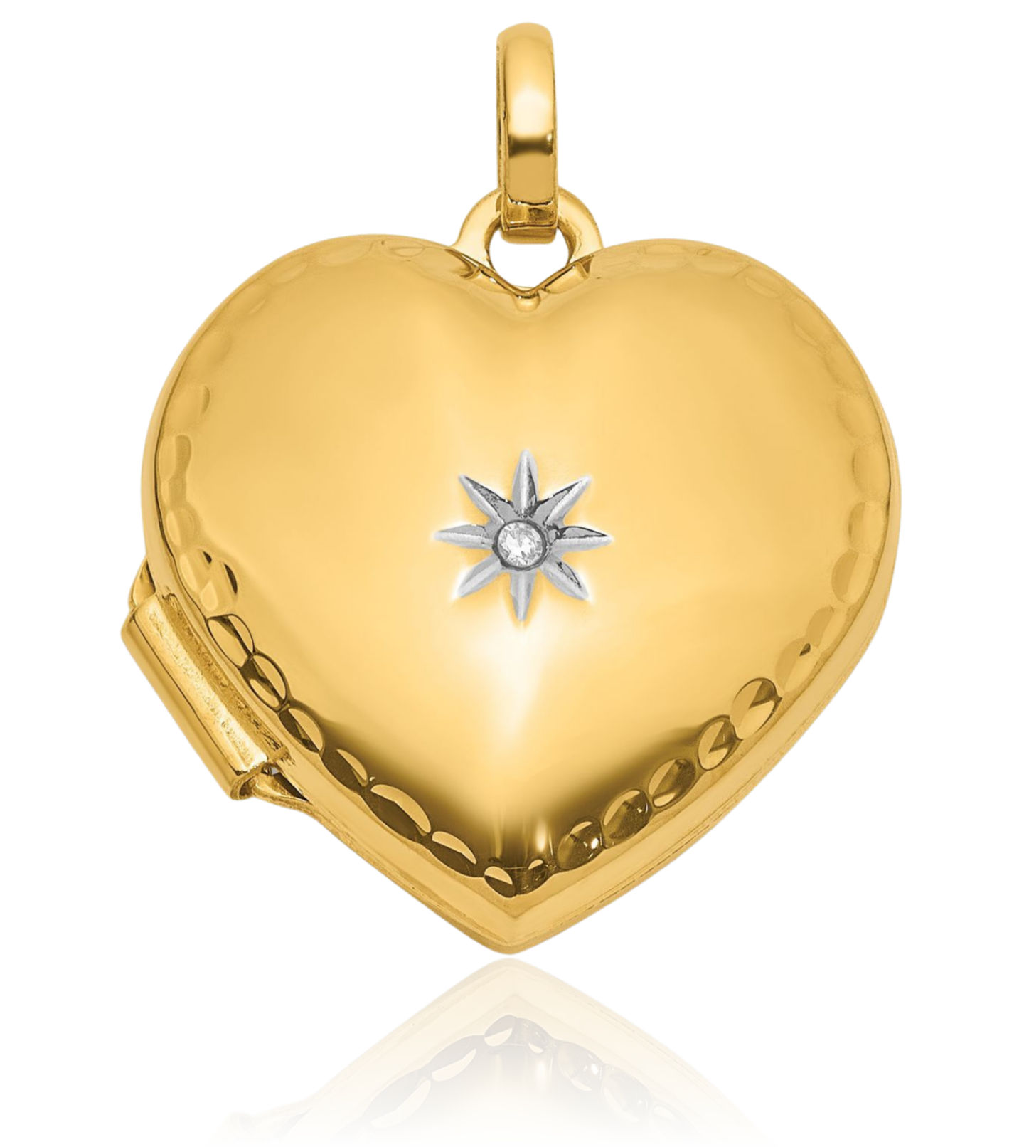 14K Solid Two Tone Gold Diamond Heart Photo Locket Necklace - Picture 9 of 14