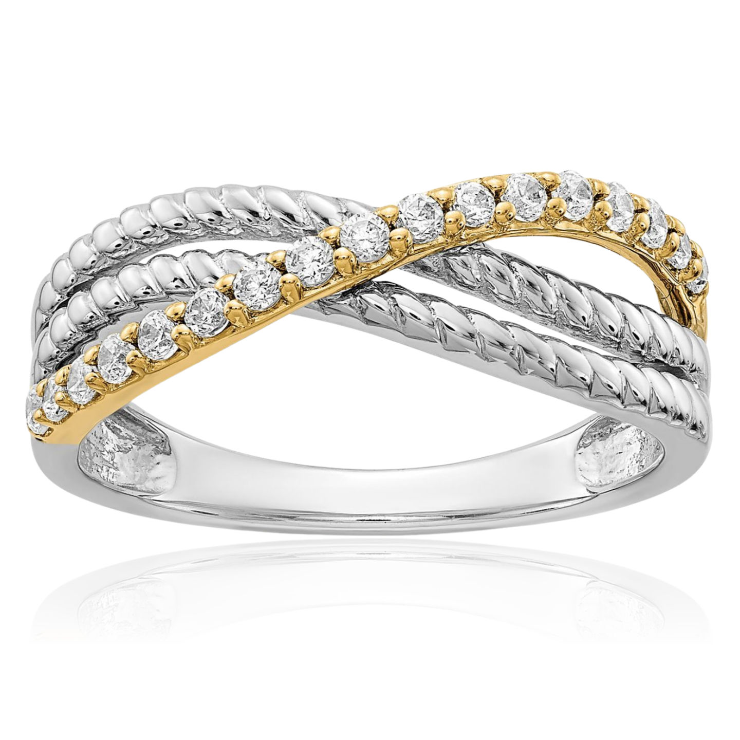 14K Solid Two Tone Gold Diamond Ring - Picture 2 of 73