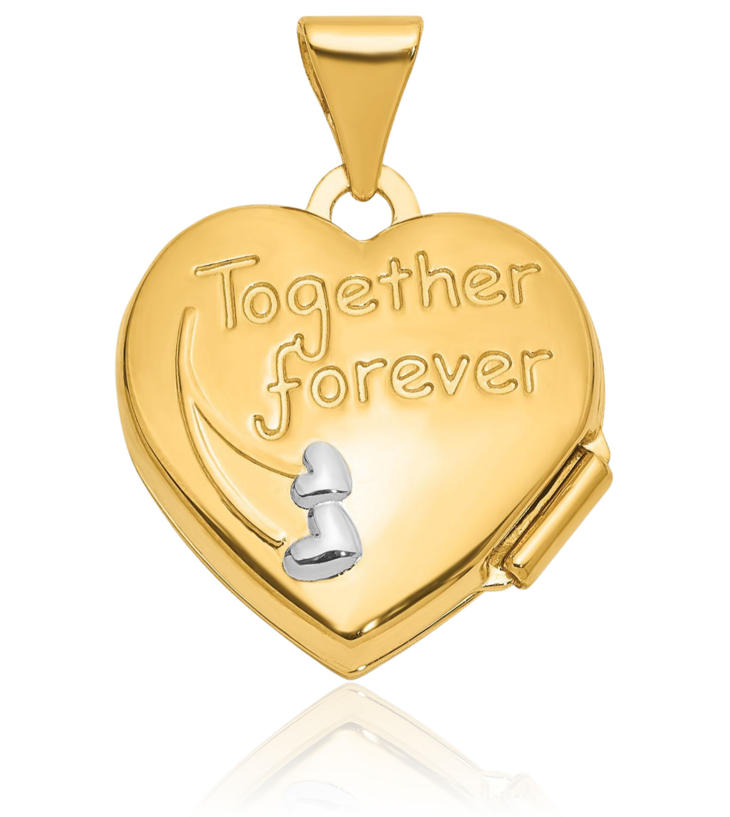 14K Solid Two Tone Gold Dove Together Forever Reversible Heart Photo Locket ... - Picture 7 of 14
