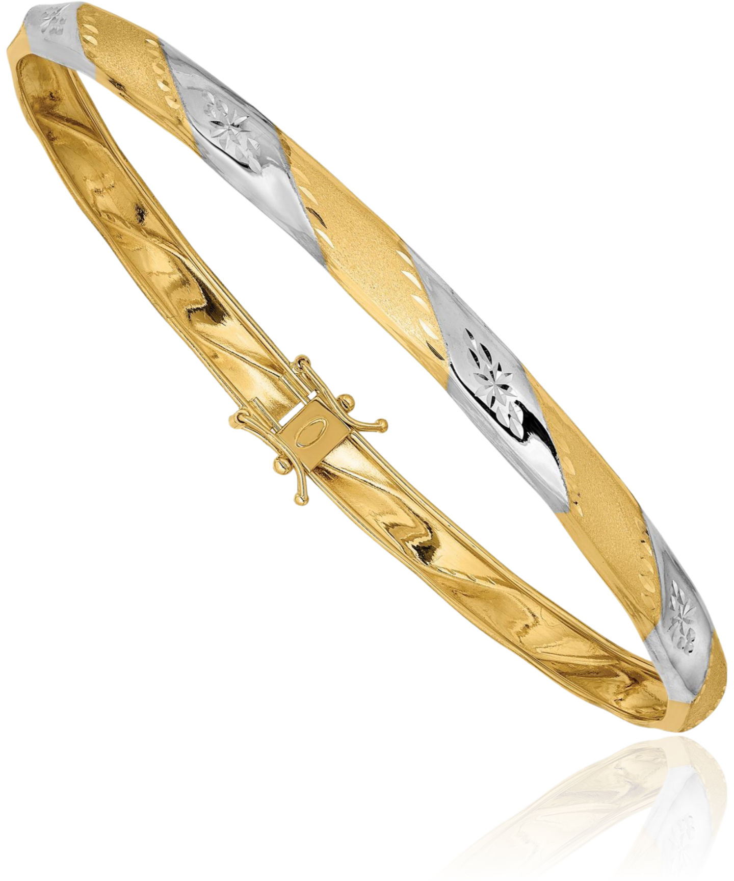 14K Solid Two Tone Gold Flexible Bangle Bracelet - Picture 5 of 8