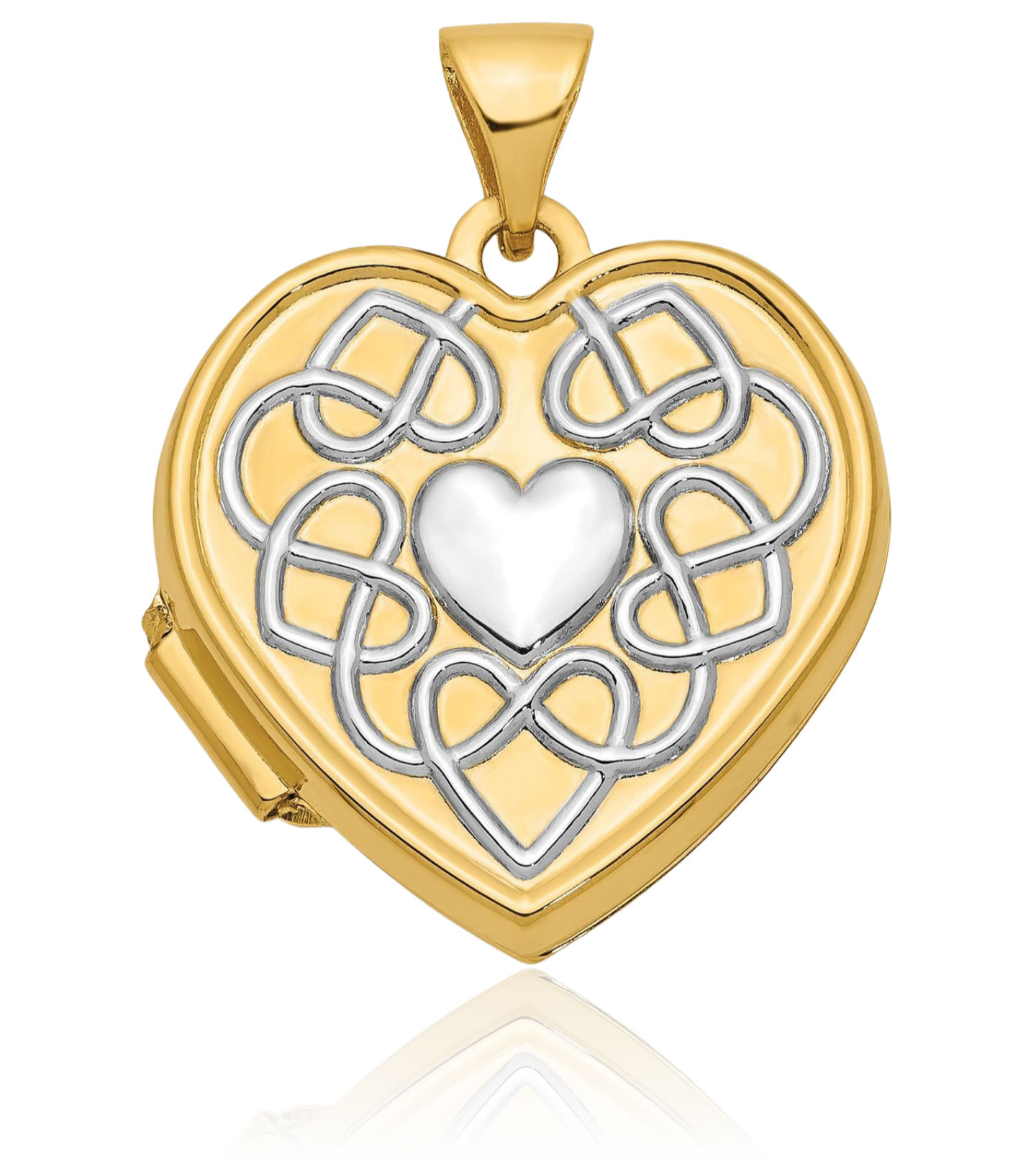 14K Solid Two Tone Gold Heart Photo Locket Necklace - Picture 9 of 14