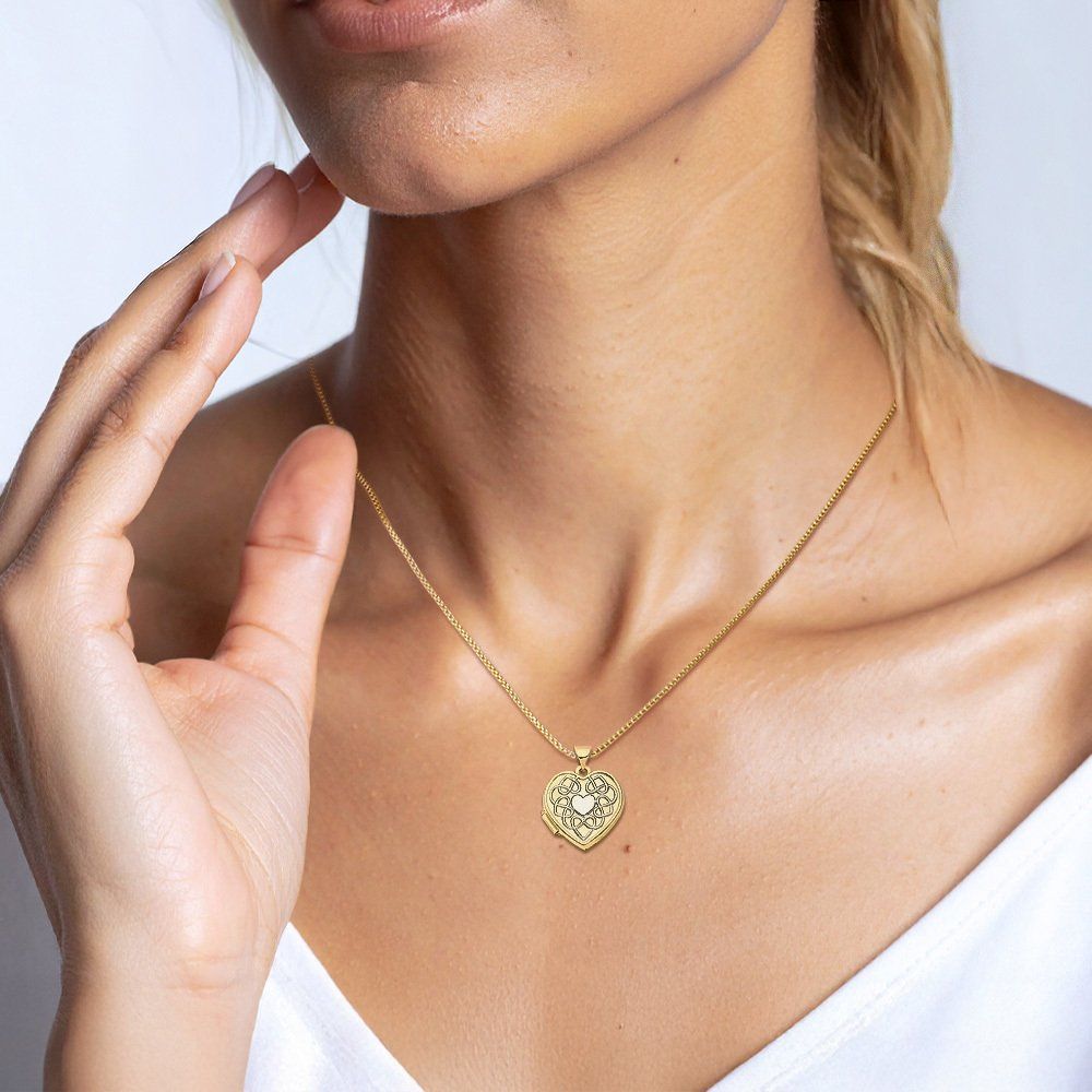 14K Solid Two Tone Gold Heart Photo Locket Necklace - Picture 3 of 14