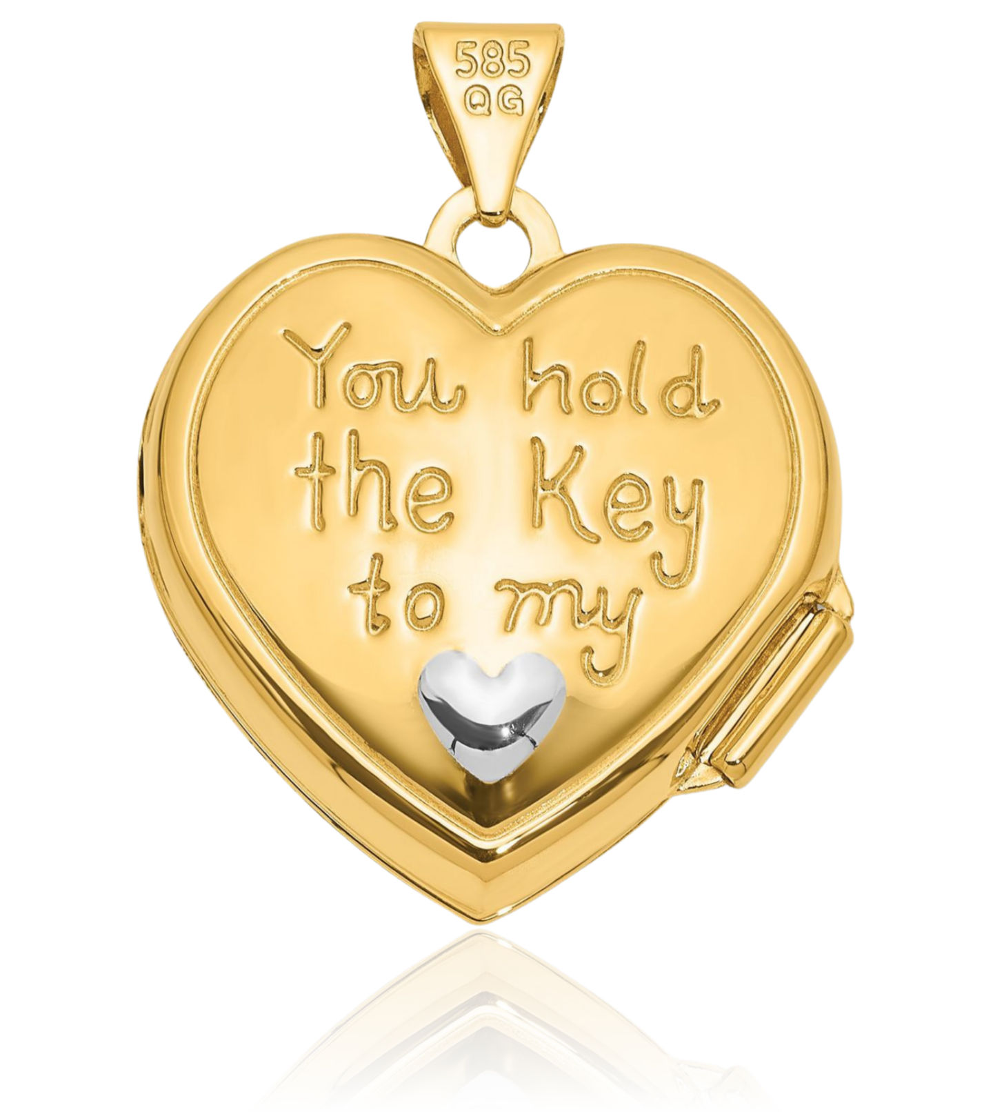 14K Solid Two Tone Gold Key My Heart Reversible Photo Locket Necklace - Picture 7 of 14