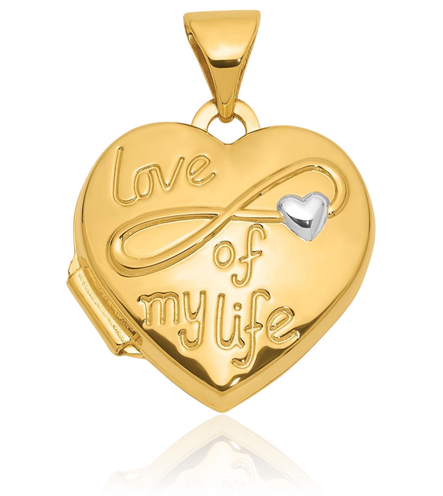 14K Solid Two Tone Gold Love of My Life Heart Photo Locket Necklace - Picture 8 of 14