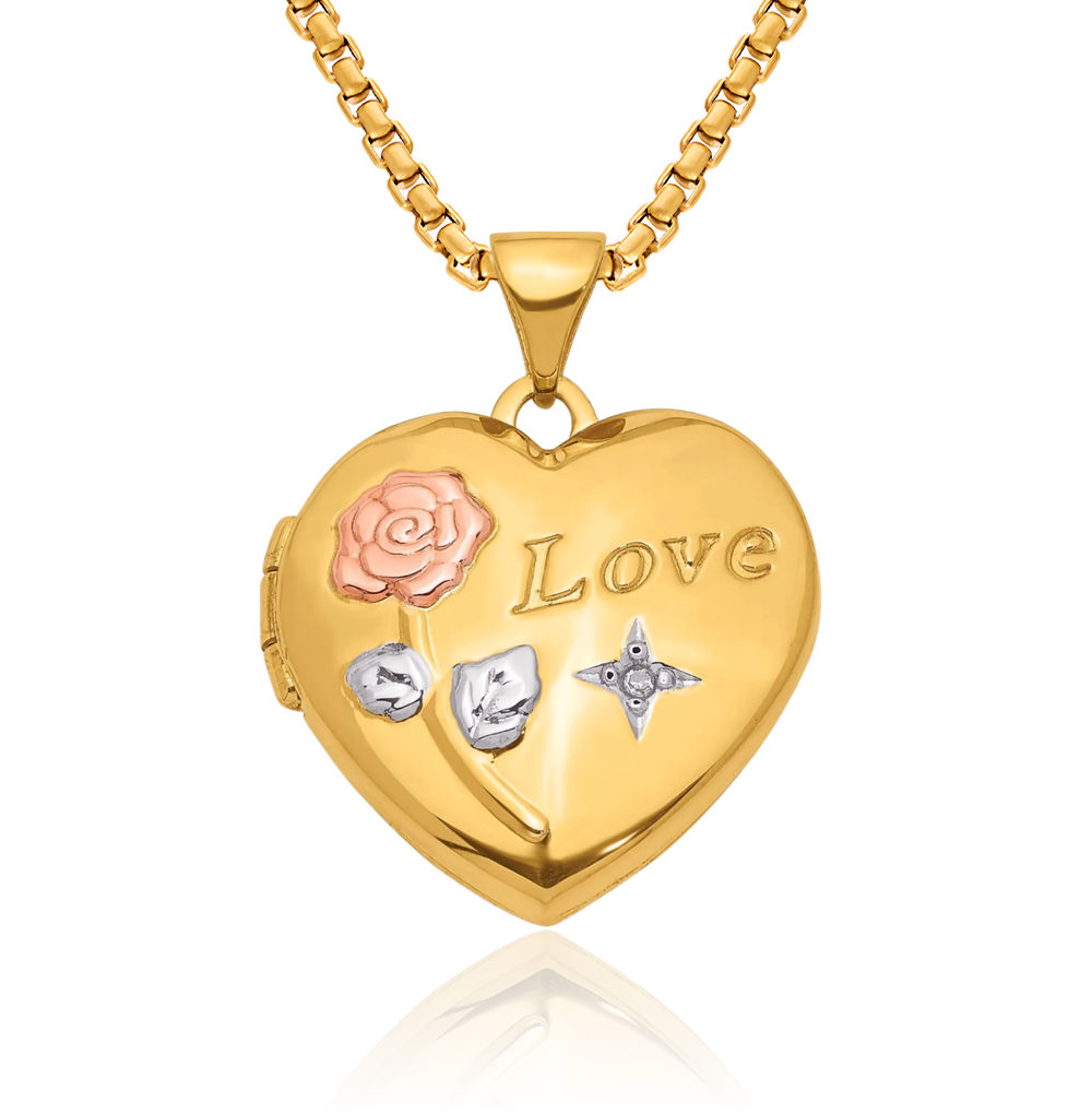 Collar Medallón Foto Corazón Oro 14K Sólido Dos Tonos Rosa Amor Diamante - Imagen 1 de 14