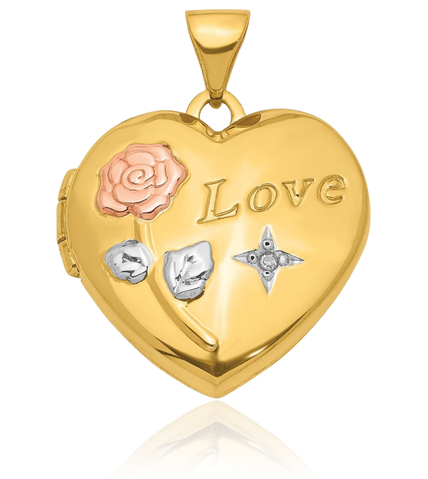 Collar Medallón Foto Corazón Oro 14K Sólido Dos Tonos Rosa Amor Diamante - Imagen 9 de 14