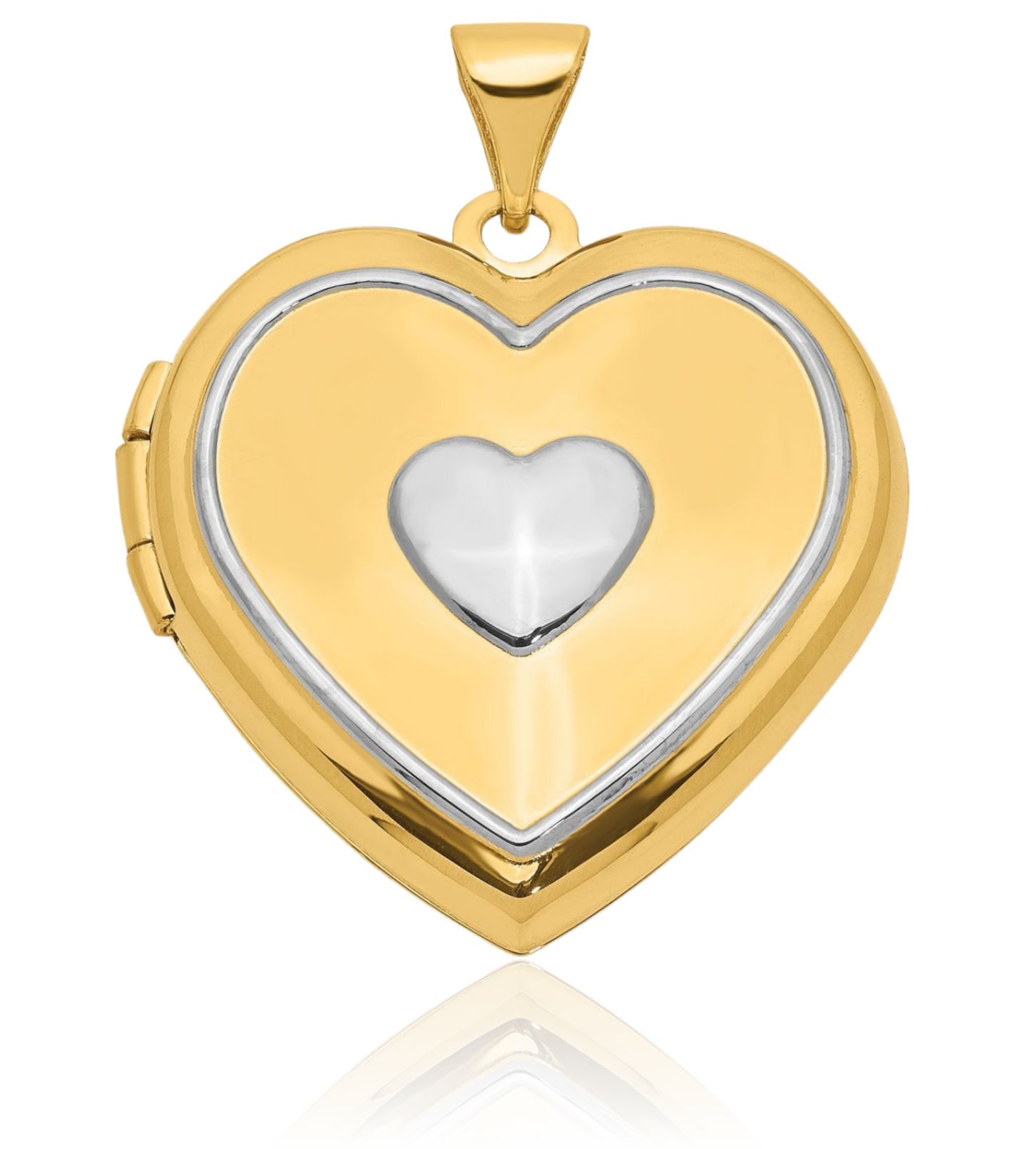 14K Solid Two Tone Gold Rose Pink White Heart Key Photo Locket Necklace - Picture 8 of 14